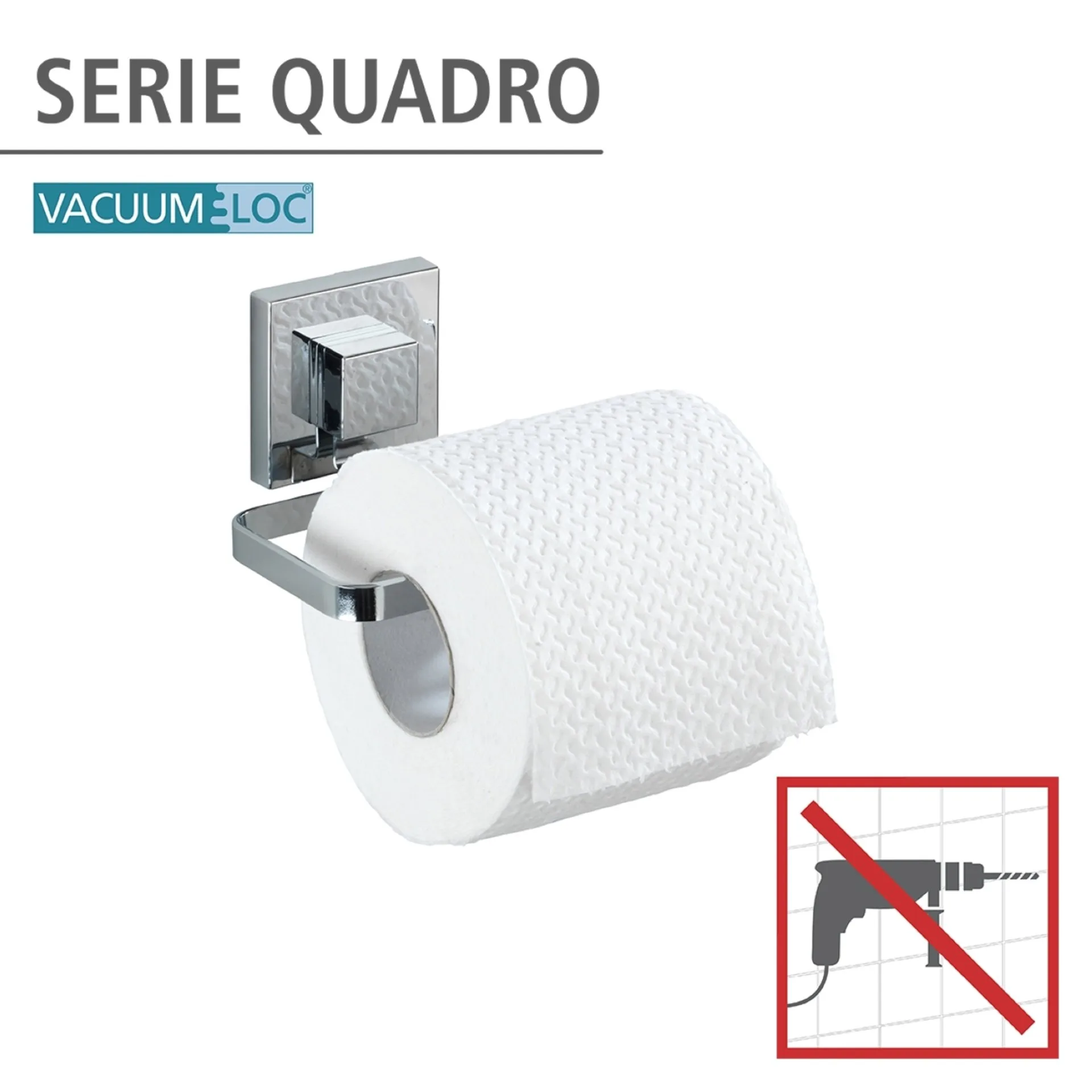 WENKO QUADRO Toilettenpapierhalter, Chrom glänzend, Befestigen ohne Bohren