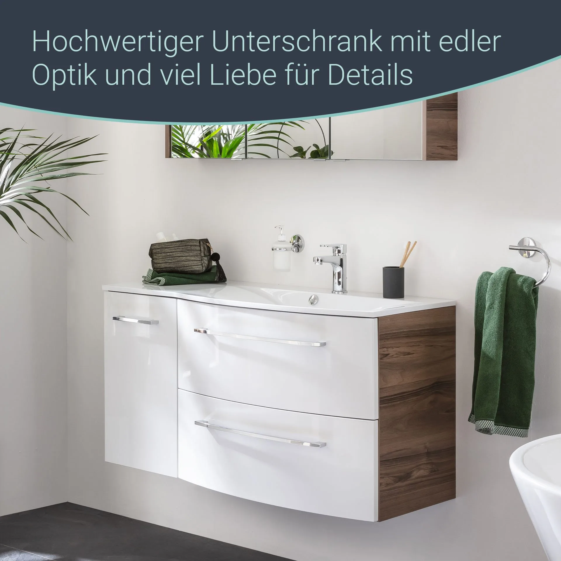 FACKELMANN VERONA Unterschrank 35 cm breit, Weiß Hochglanz/Braun Dunkel, Türanschlag links
