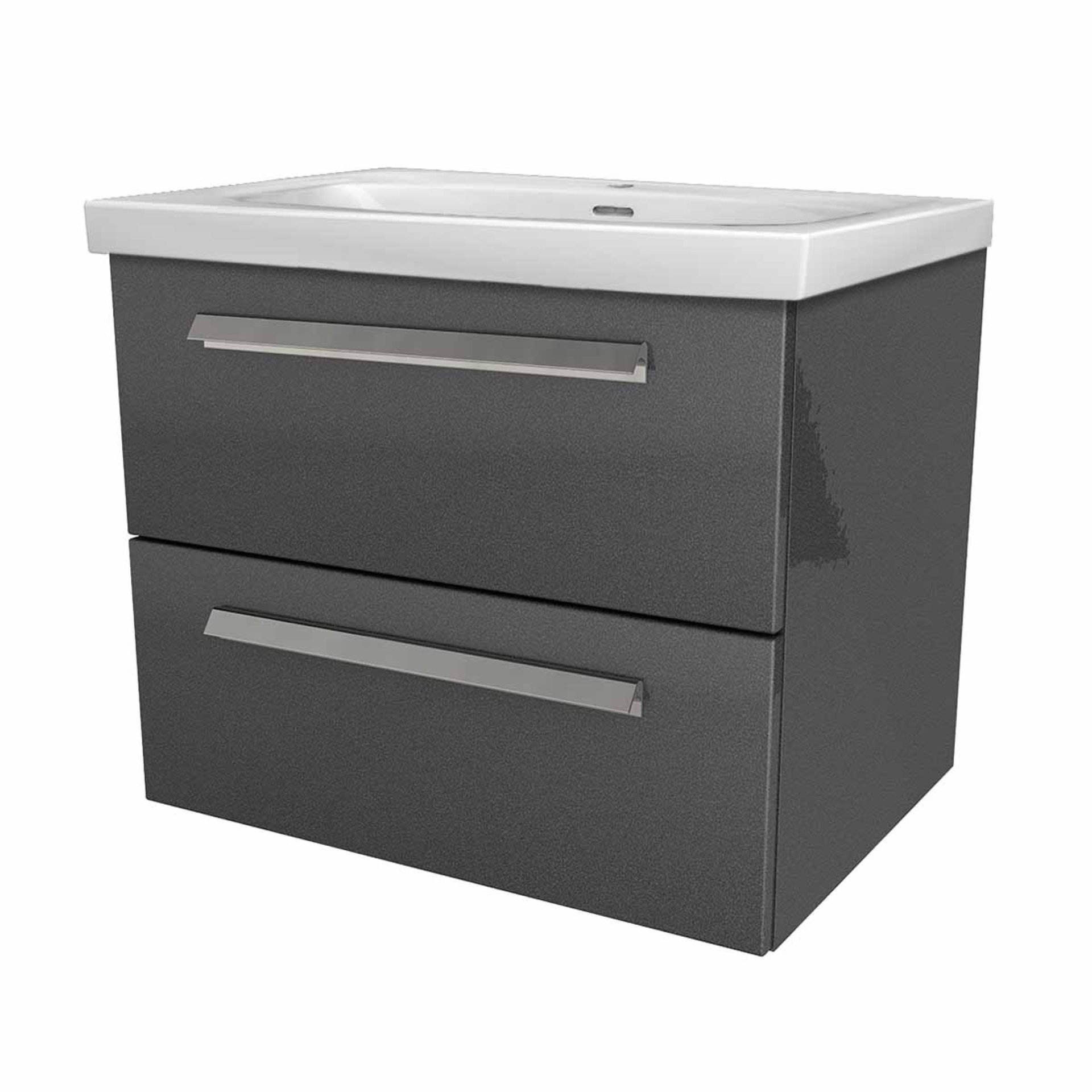 LANZET K1 Waschbecken mit Unterschrank 61 cm breit, Anthrazit, Waschbecken Keramik Weiß