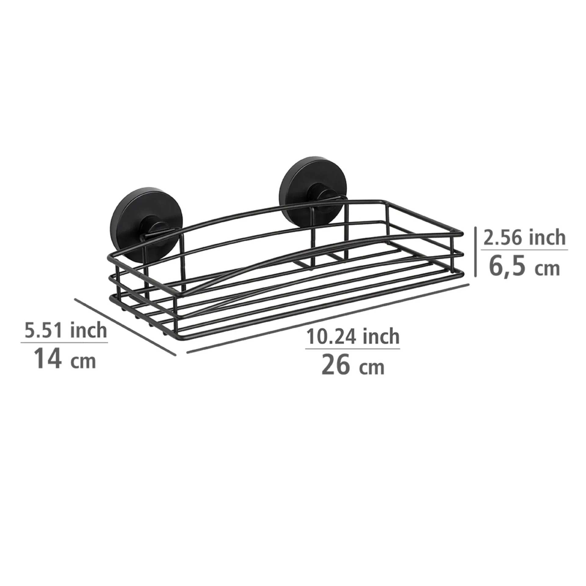 WENKO VACUUM LOC Duschablage 26 cm breit, Schwarz matt, Befestigen ohne Bohren