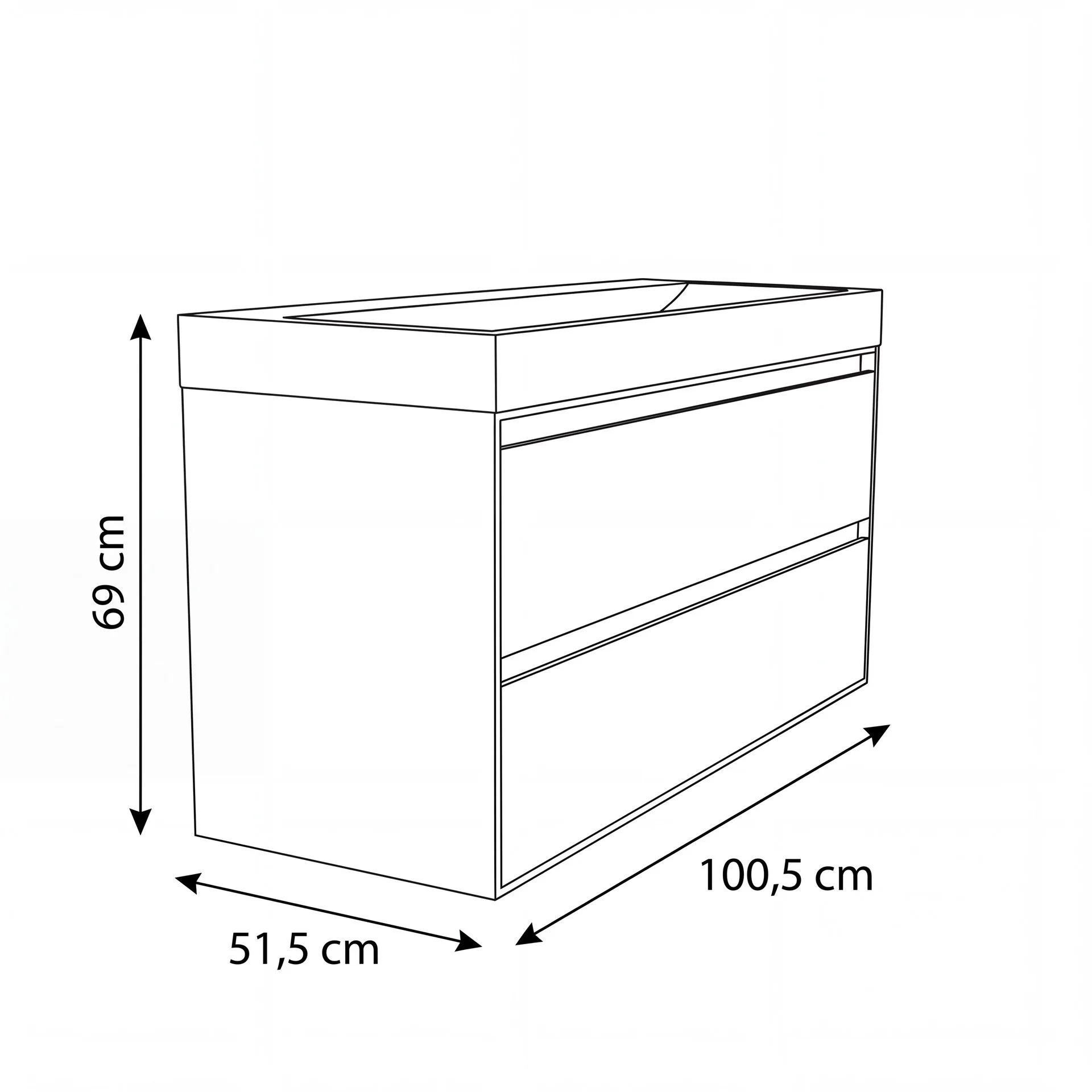 FORZALAQUA IBIZA BELLEZZA Waschbecken mit Unterschrank 100 cm breit, Braun hell, Natursteinwaschbecken Travertin matt mit Hahnloch, 2 Schubladen