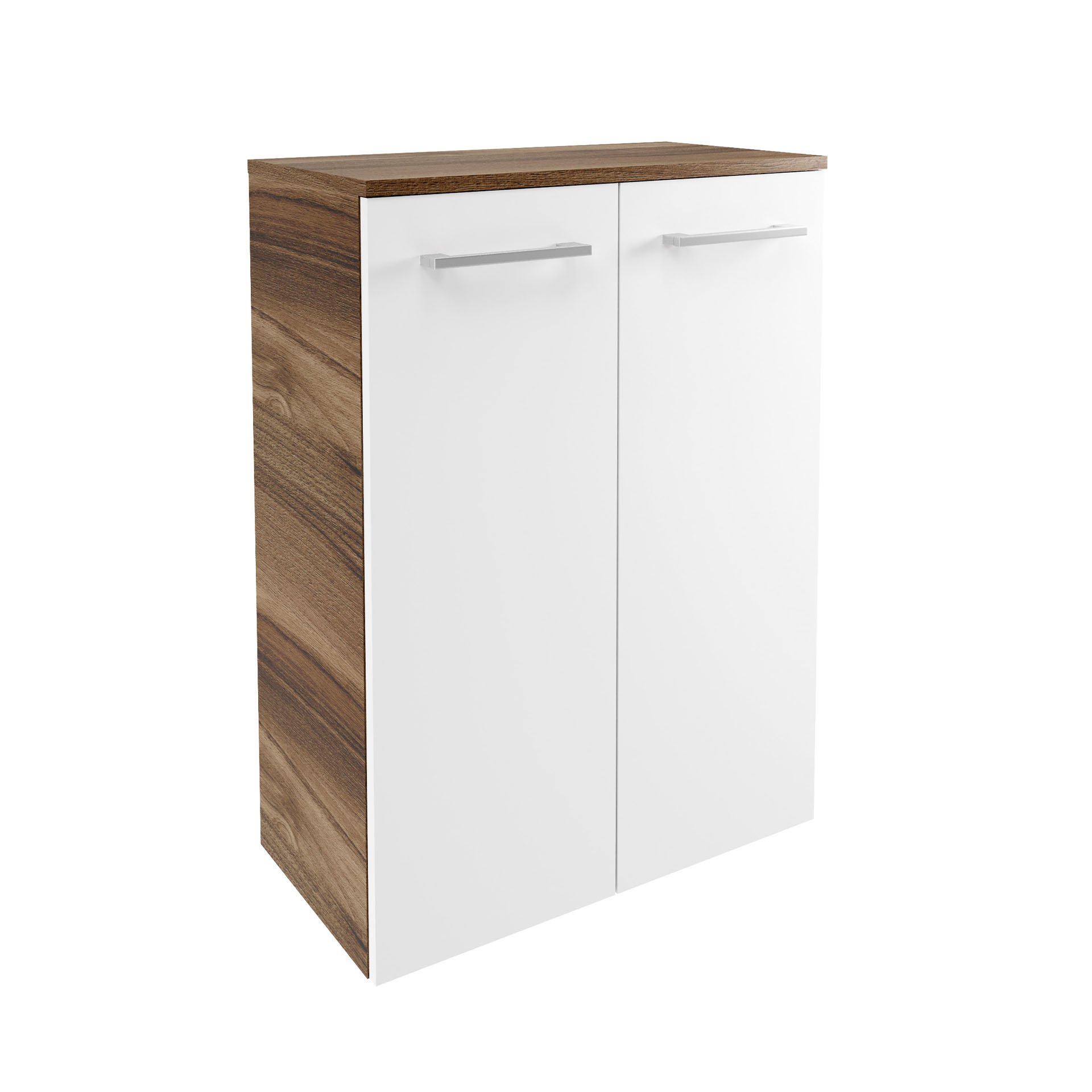 FACKELMANN VERONA Doppel Midischrank 60 cm breit, Weiß Hochglanz/Braun Dunkel, mit Schublade