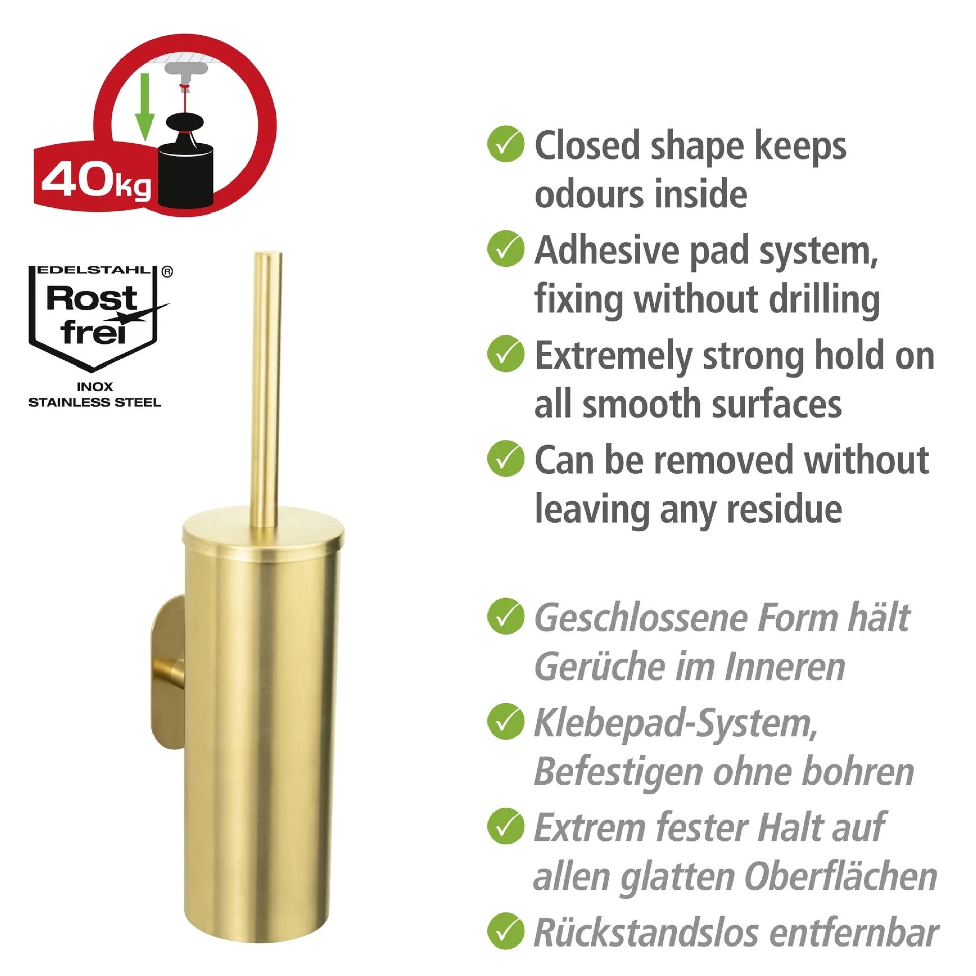 WENKO OREA WC-Garnitur, Gold matt, Edelstahl rostfrei, Befestigen ohne Bohren