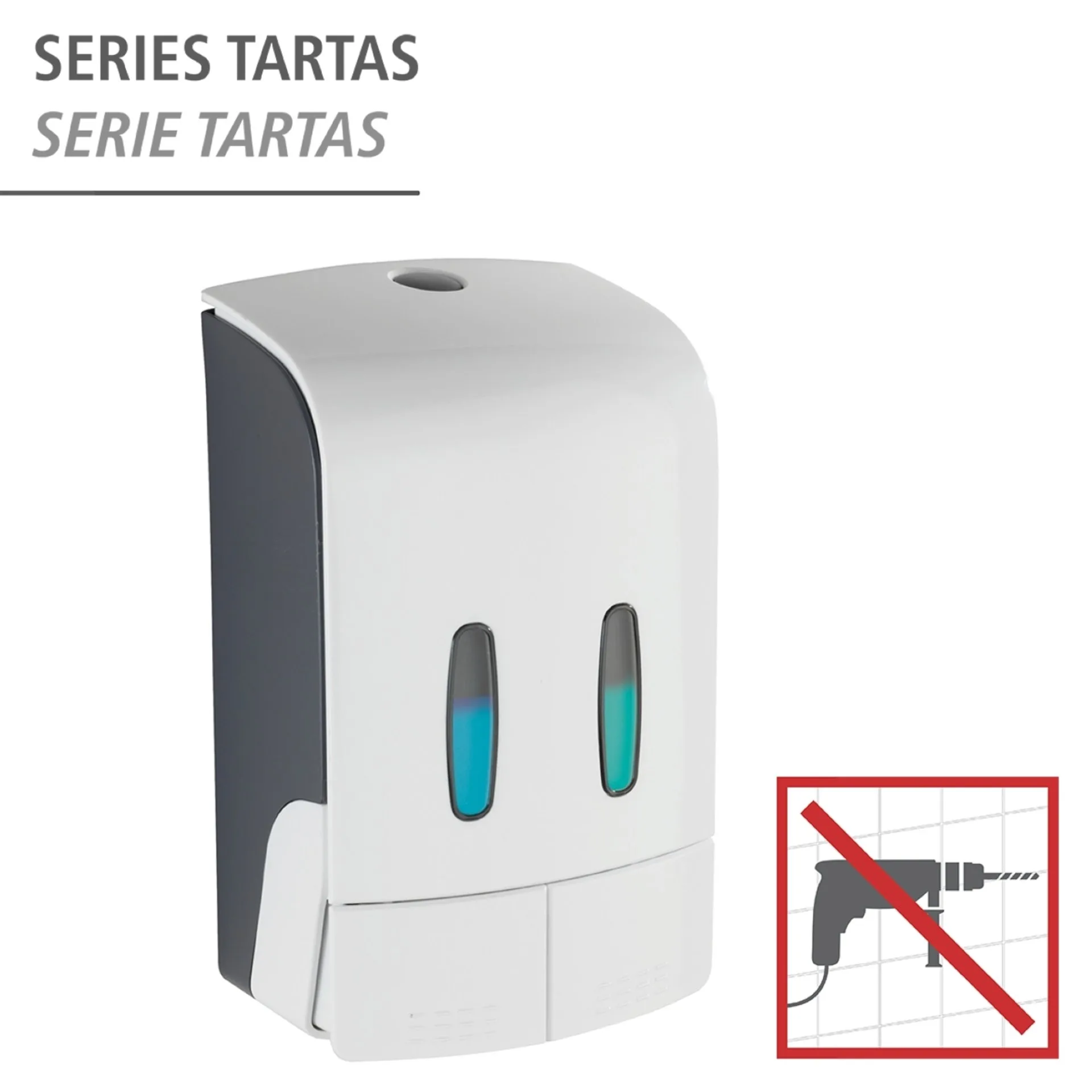 WENKO TARTAS Seifenspender je 480 ml, Weiß/Schwarz, 2-Kammer Desinfektionsmittelspender