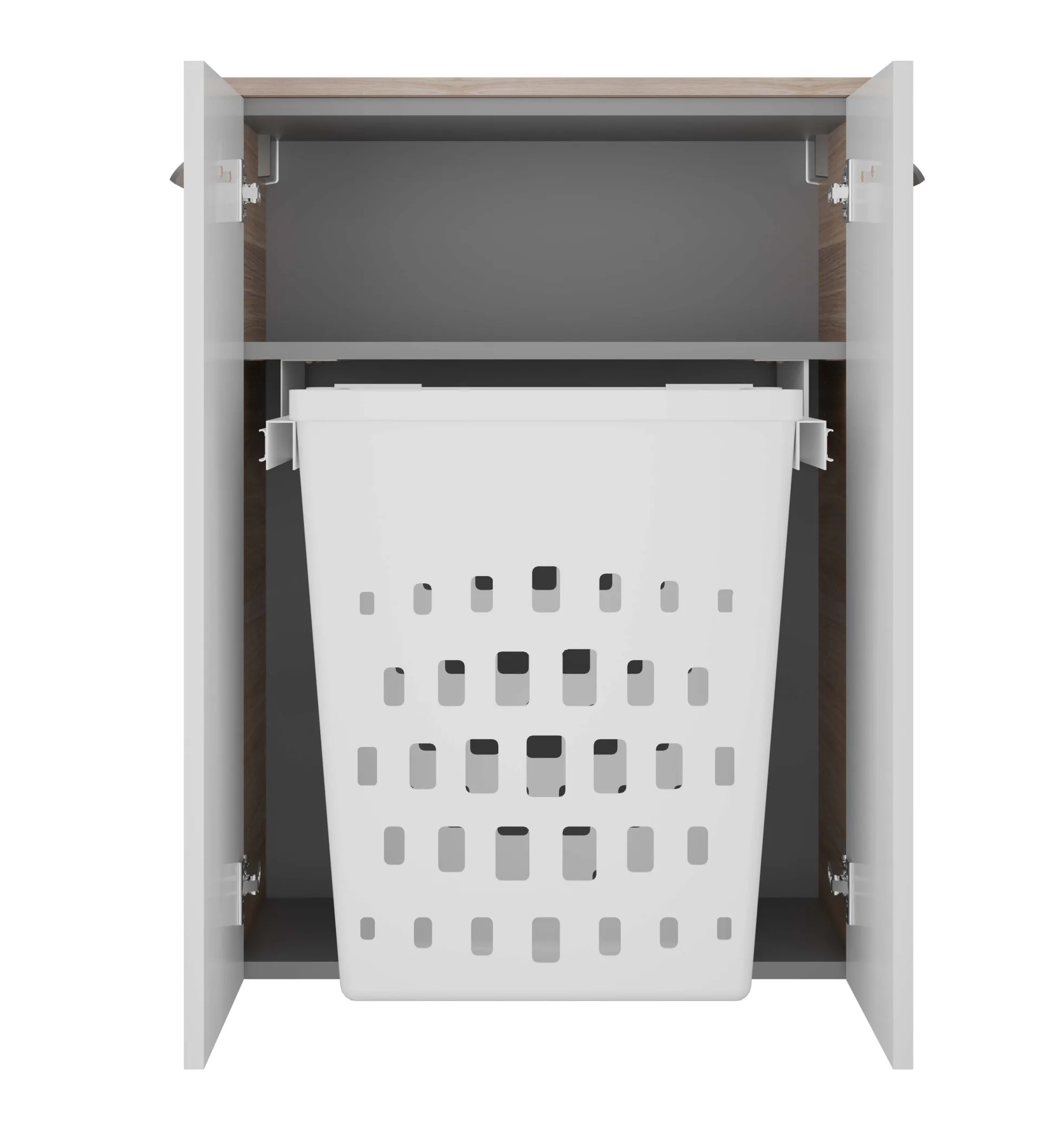 FACKELMANN LUXOR Doppel Midischrank 60 cm breit, Weiß/Braun hell + Wäschekorb