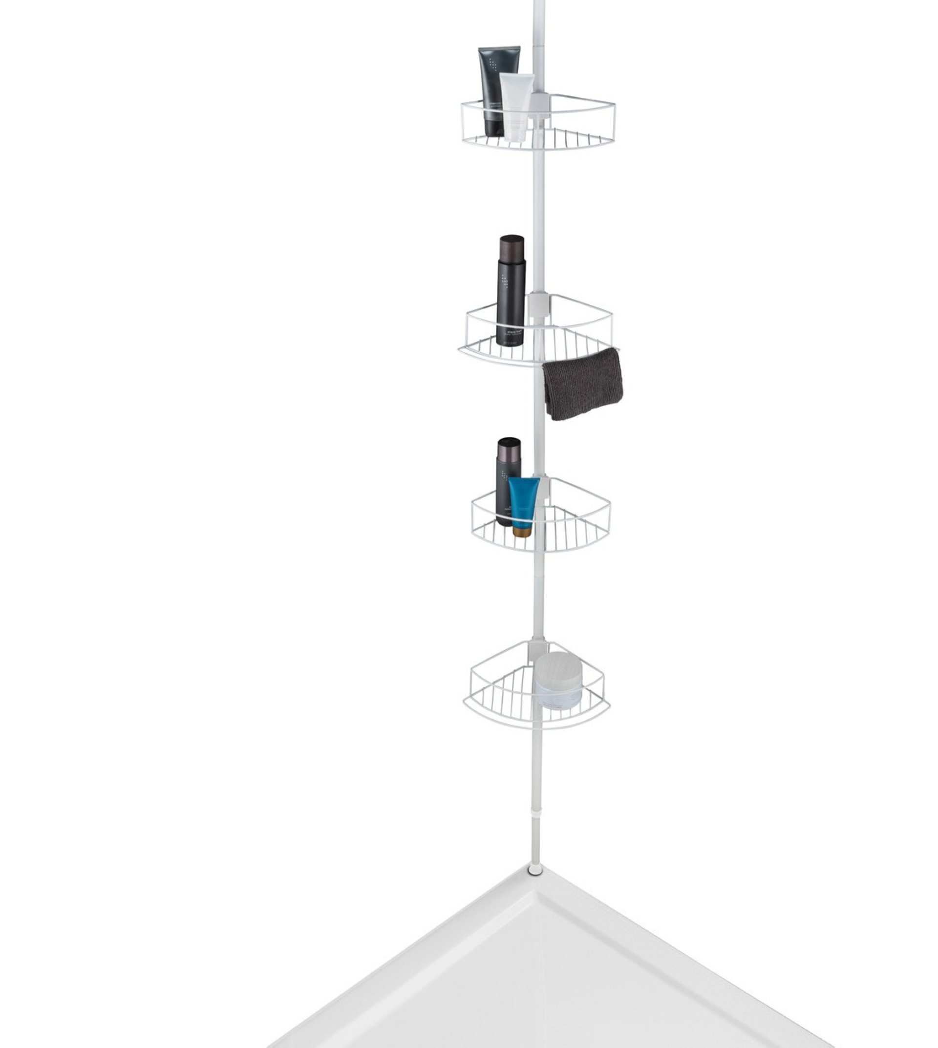 WENKO DOLCEDO Dusch Eckablage, Weiß matt, 4 Etagen, Edelstahl rostfrei, zum Einklemmen