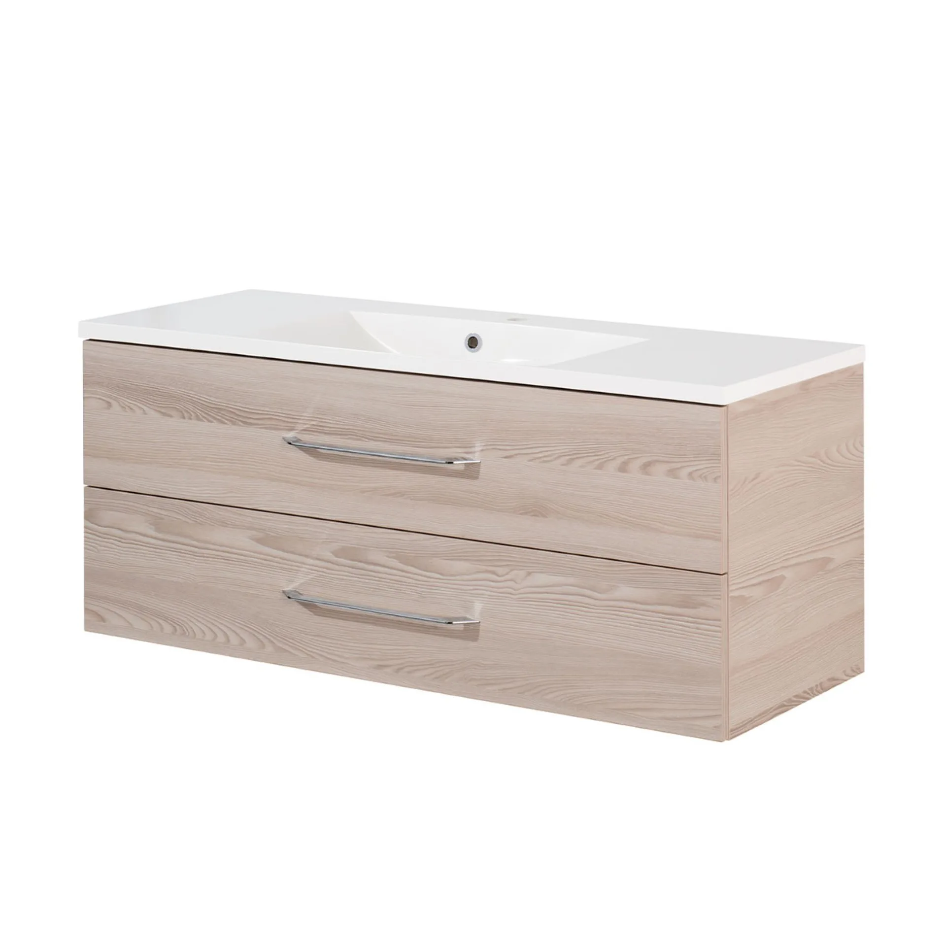 FACKELMANN B.CLEVER Waschbecken mit Unterschrank 120 cm breit, Braun hell, Waschbecken Gussmarmor Weiß