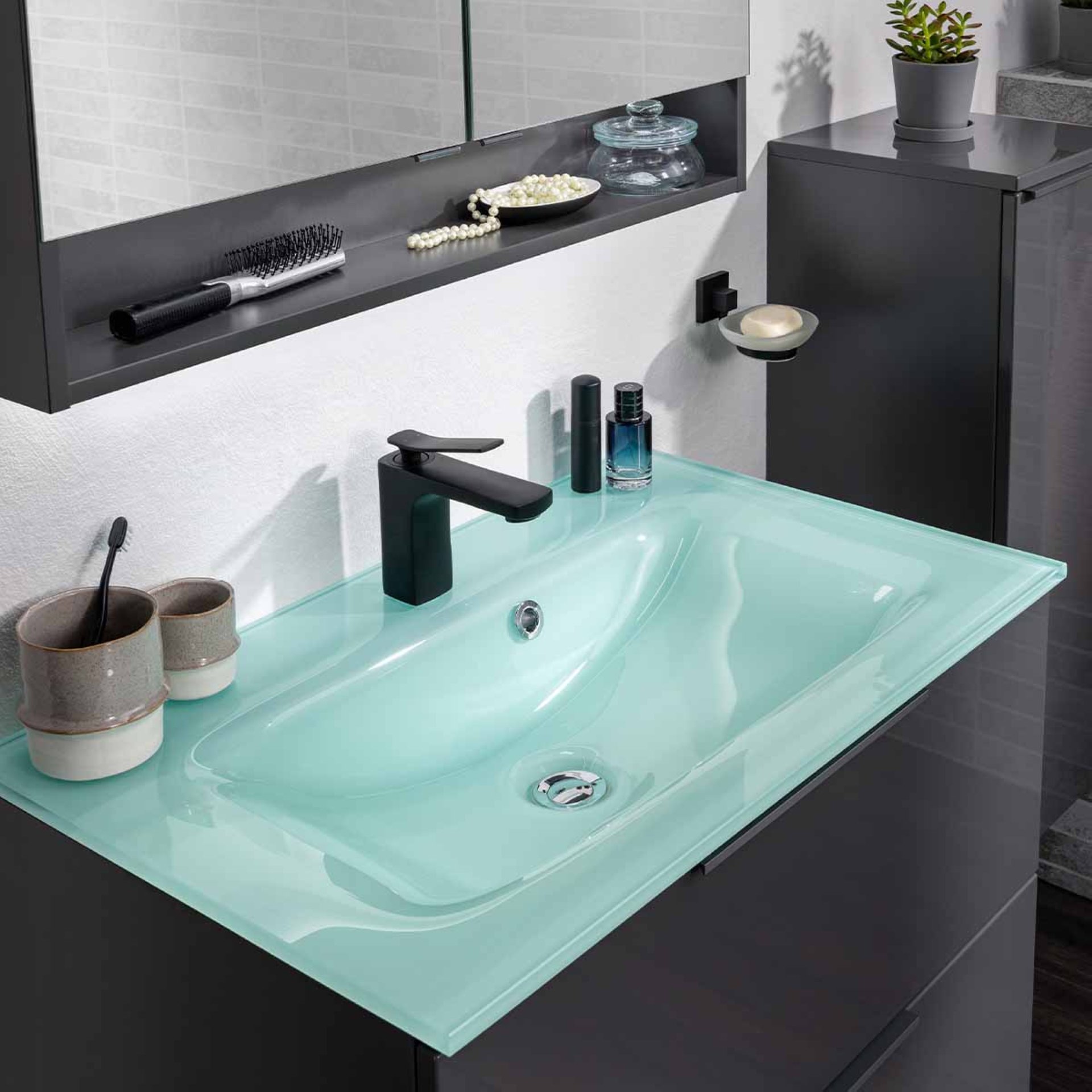 Fackelmann Waschbecken 80 cm aus Glas in mintgrün