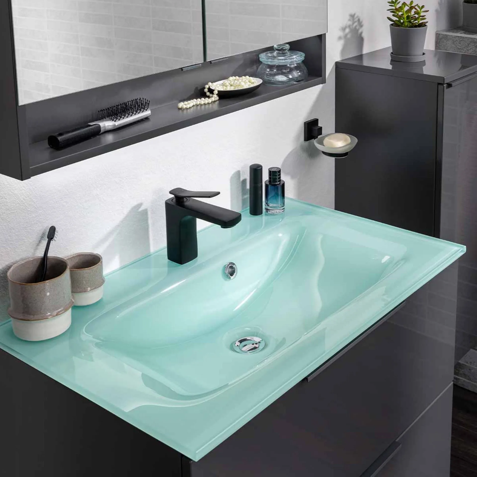 FACKELMANN Waschbecken 80 cm breit, Mint, Glas