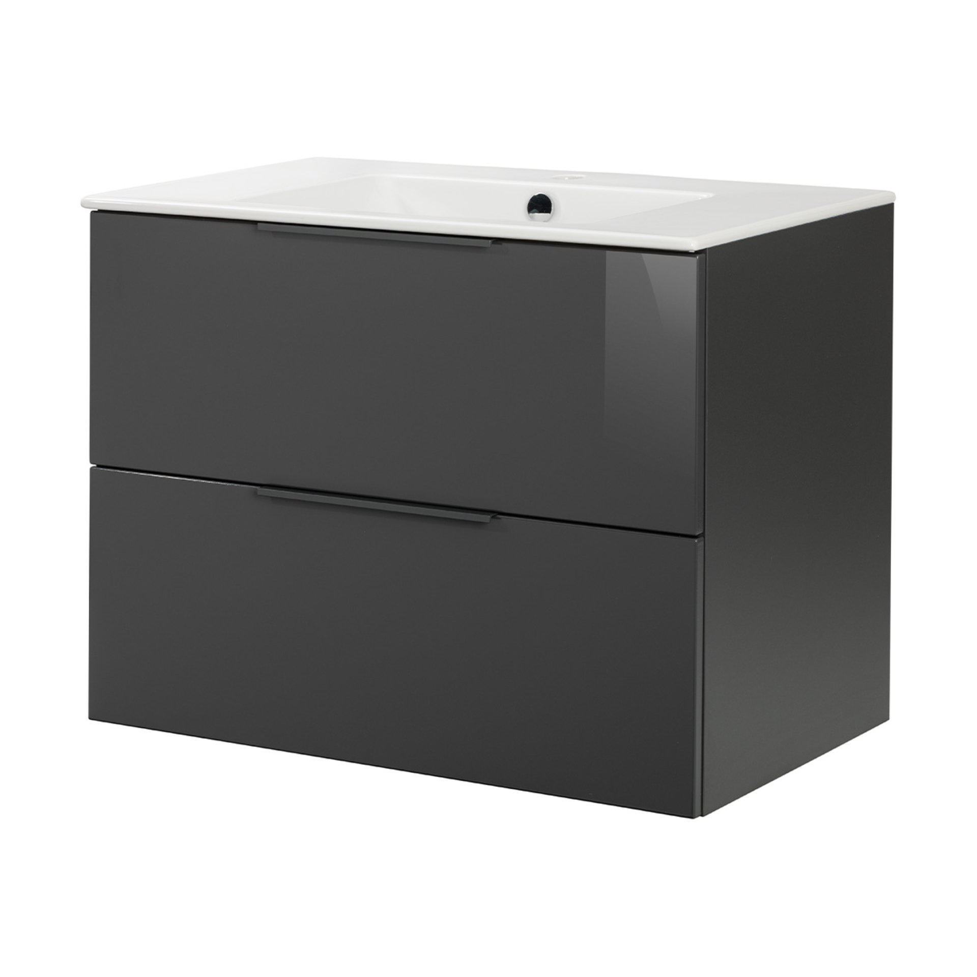 FACKELMANN LUNA Waschbecken mit Unterschrank 80 cm breit, Anthrazit, Waschbecken Keramik Weiß