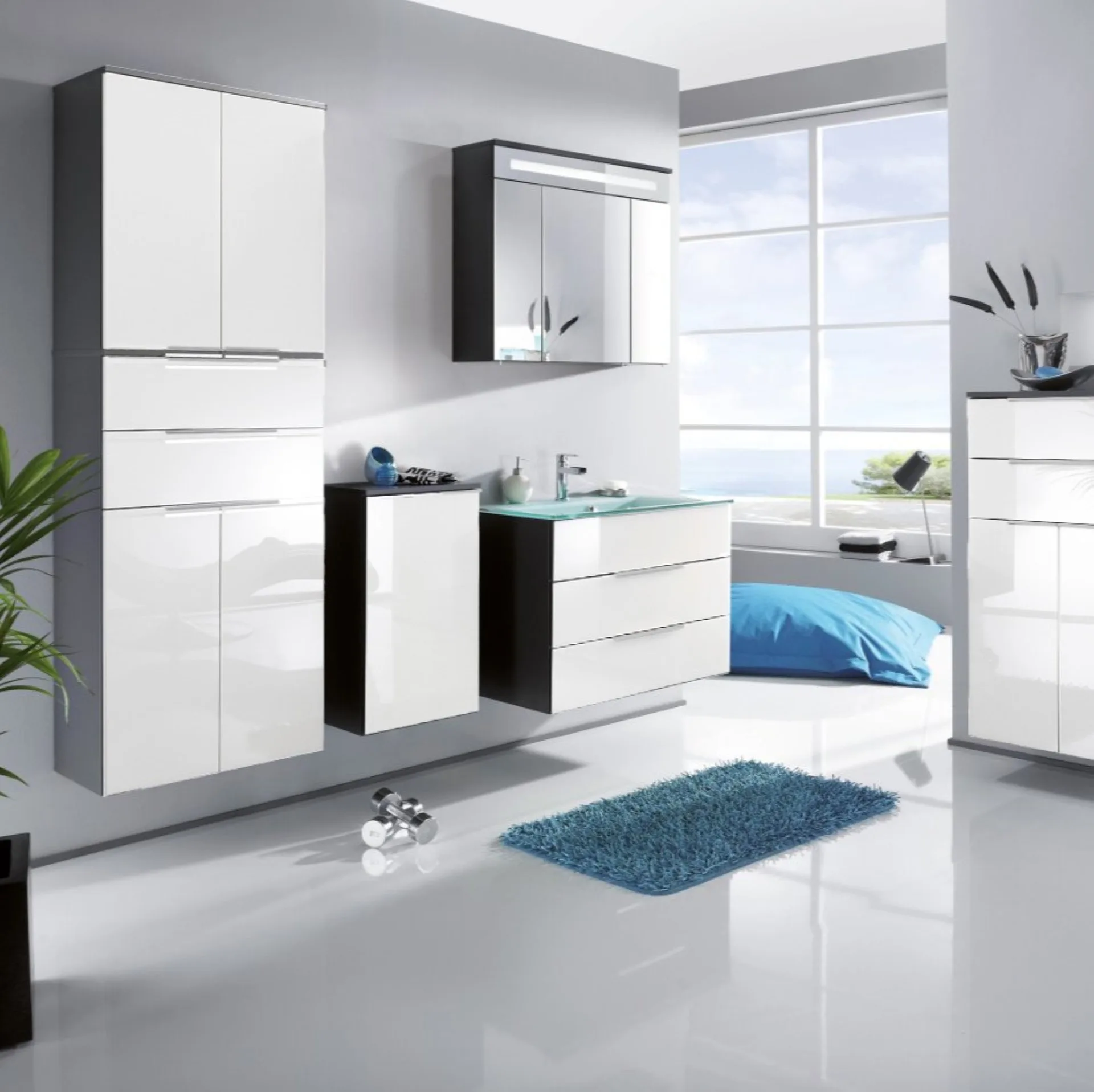 FACKELMANN KARA LED Spiegelschrank 80 cm breit, Weiß/Anthrazit