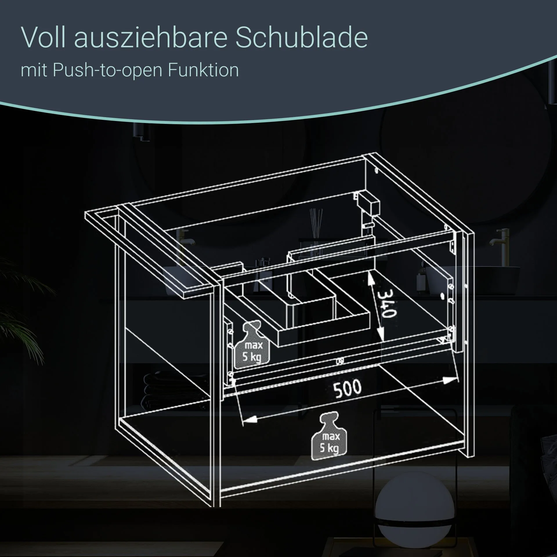 BADEDU DUNA Waschtisch mit Unterschrank 60 cm breit, Grün, Waschbecken Keramik Weiß
