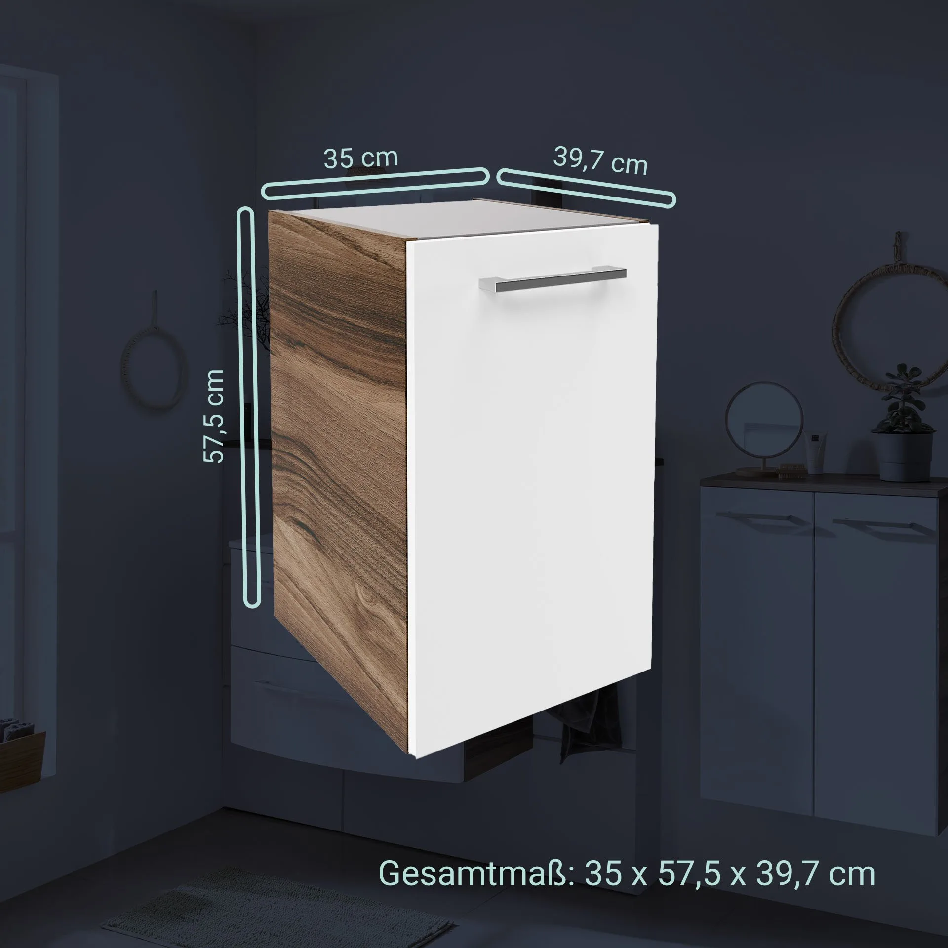 FACKELMANN VERONA Unterschrank 35 cm breit, Weiß Hochglanz/Braun Dunkel, Türanschlag links