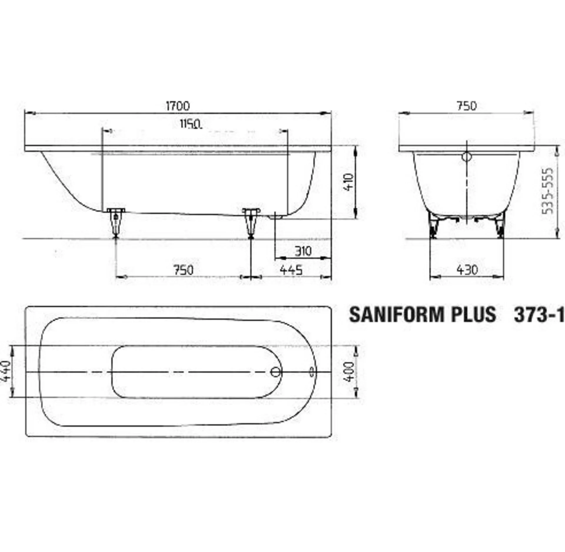KALDEWEI SANIFORM PLUS Badewanne 170 cm breit, Weiß, Mod. 373-1