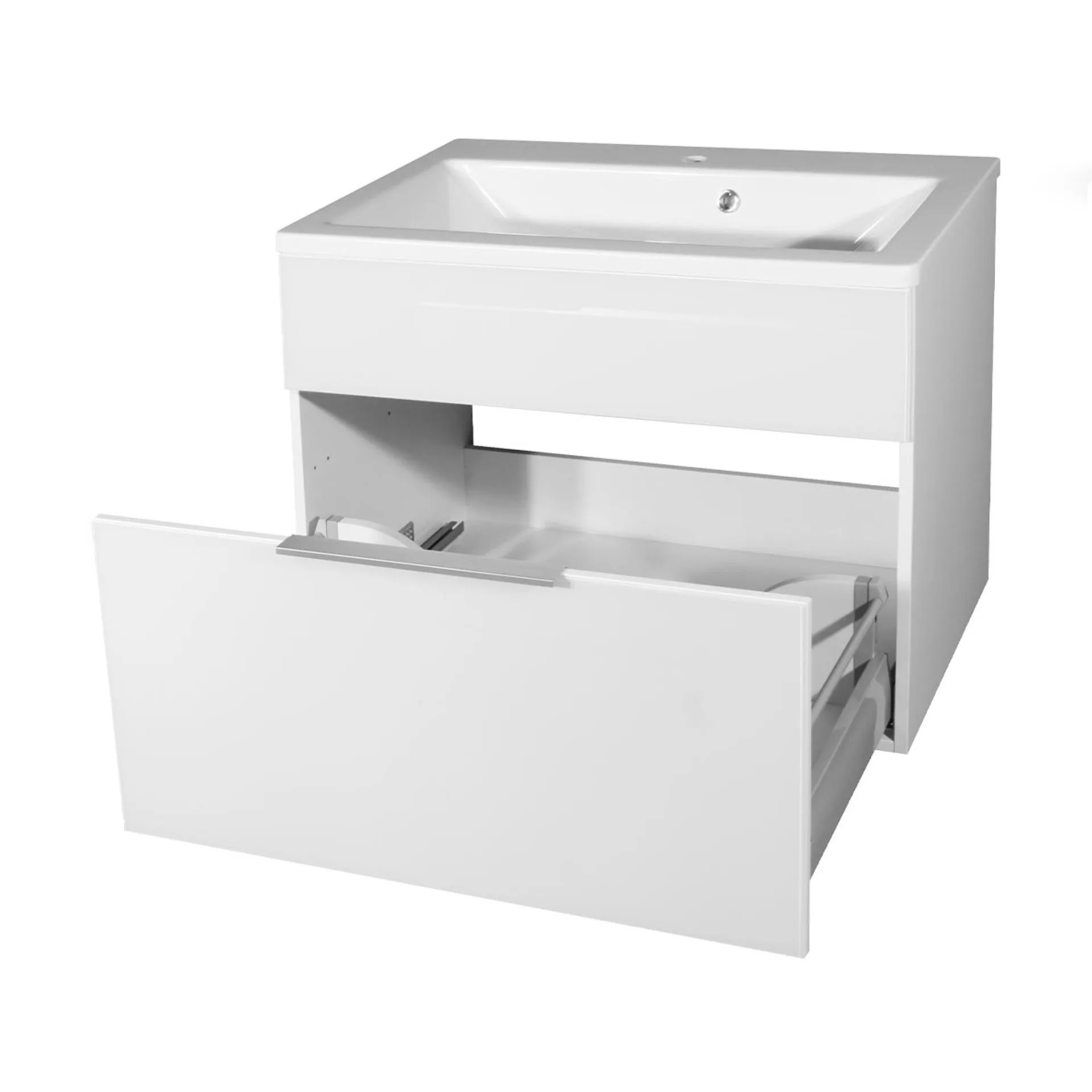 FACKELMANN KARA Waschbecken mit Unterschrank 80 cm breit, Weiß, Waschbecken Gussmarmor Weiß, 1 Schublade