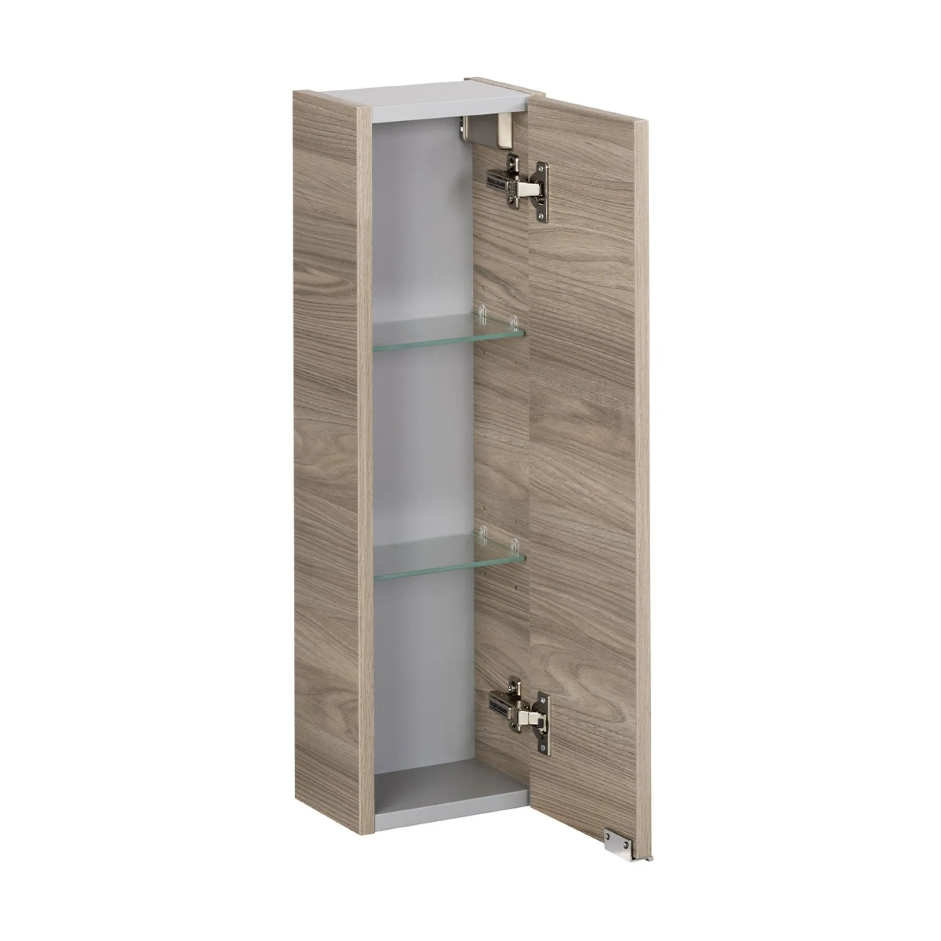 FACKELMANN LUXOR Badmöbel Set 7-teilig 120 cm breit, Braun hell, Waschbecken Gussmarmor Weiß + LED Spiegelschrank + Hängeschränke + Unterschränke