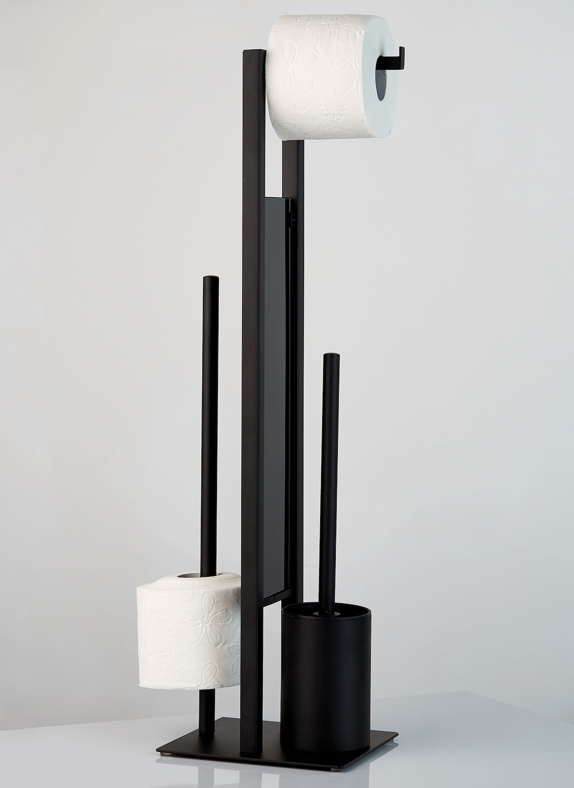 WENKO RIVALTA WC-Garnitur, Schwarz matt, mit Toilettenpapierhalter und Bevorrater, stehend