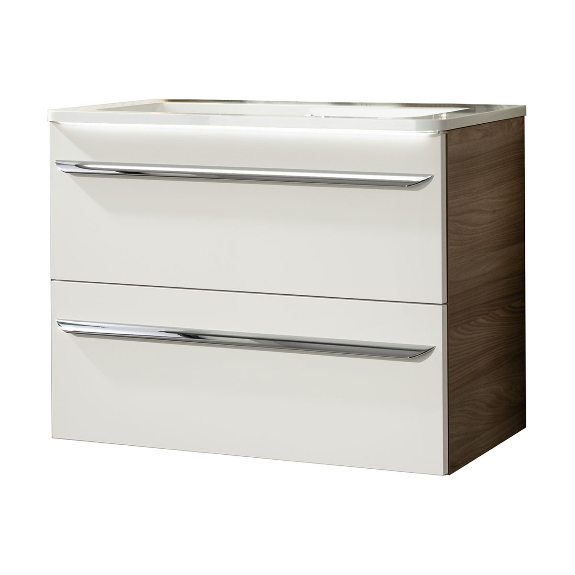 Fackelmann LUXOR Badmöbel Set 2-teilig 80 cm, Braun/Weiß, Gussmarmor