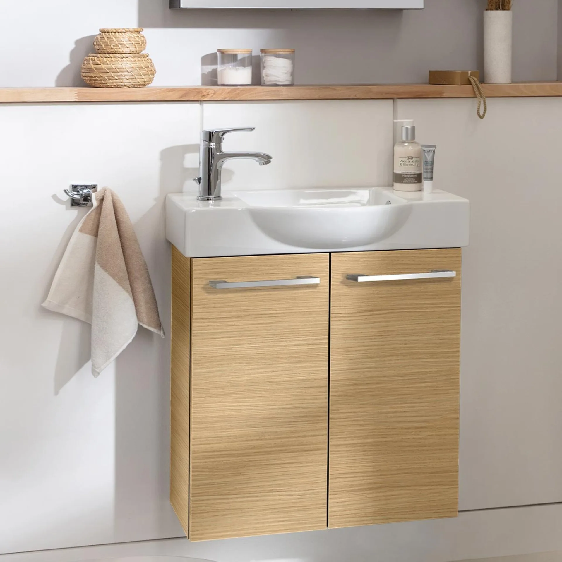 FACKELMANN SBC B.STYLE Waschbeckenunterschrank Gäste WC 55 cm breit, Braun, 2 Türen