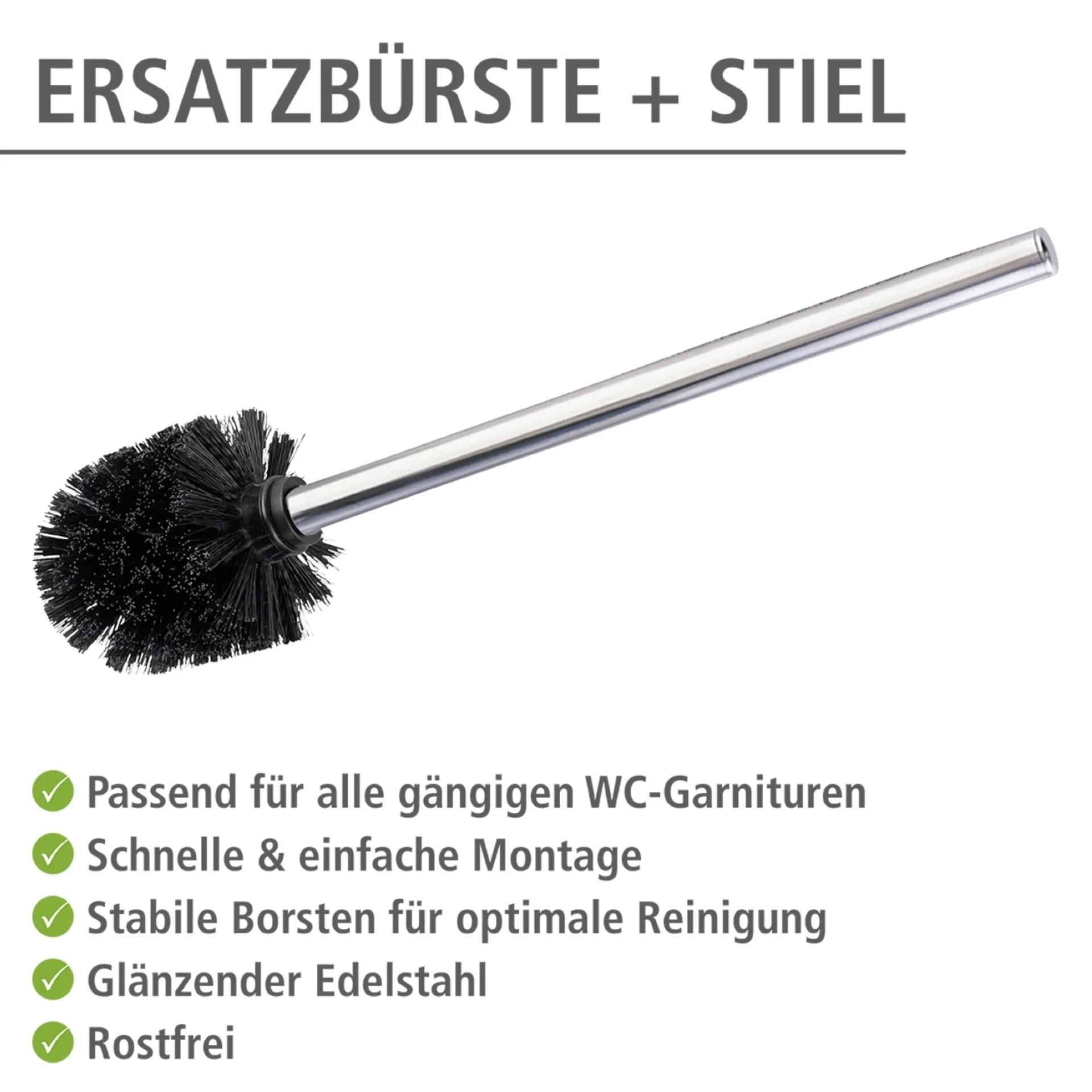WENKO Toilettenbürste Ø 8 cm, 4er Set, Schwarz/Silber, Edelstahlstiel