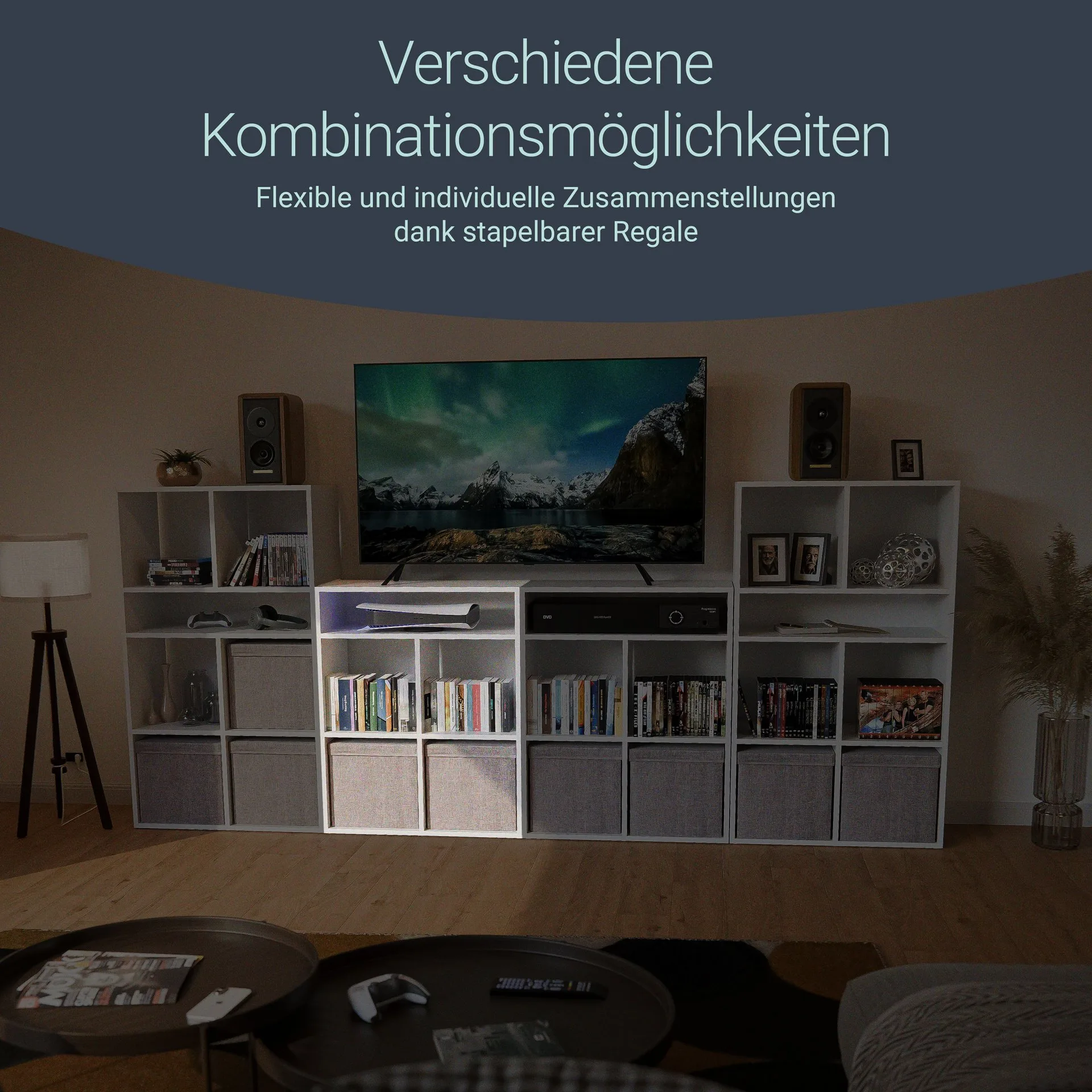 BADEDU WARD Regal 72 cm breit, Weiß, 5 Fächer
