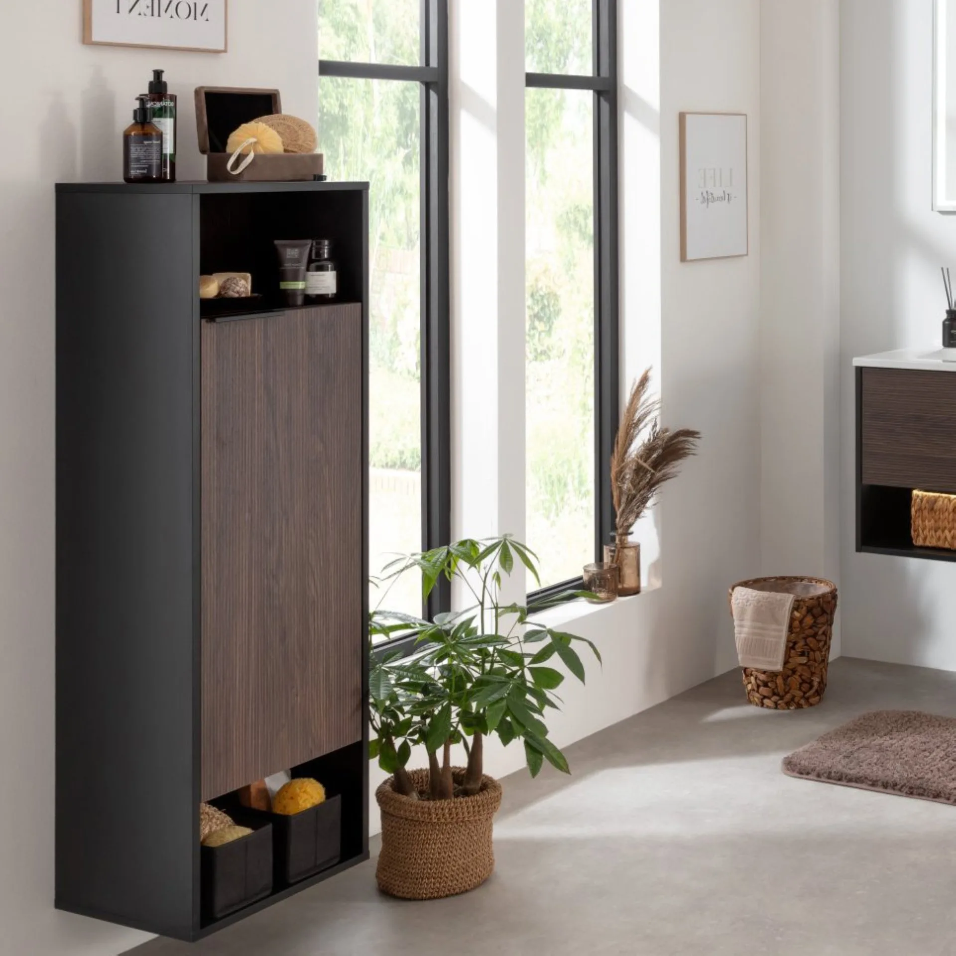 FACKELMANN B.PARIS Midischrank 40 cm breit, Braun Dunkel/Schwarz, Türanschlag rechts