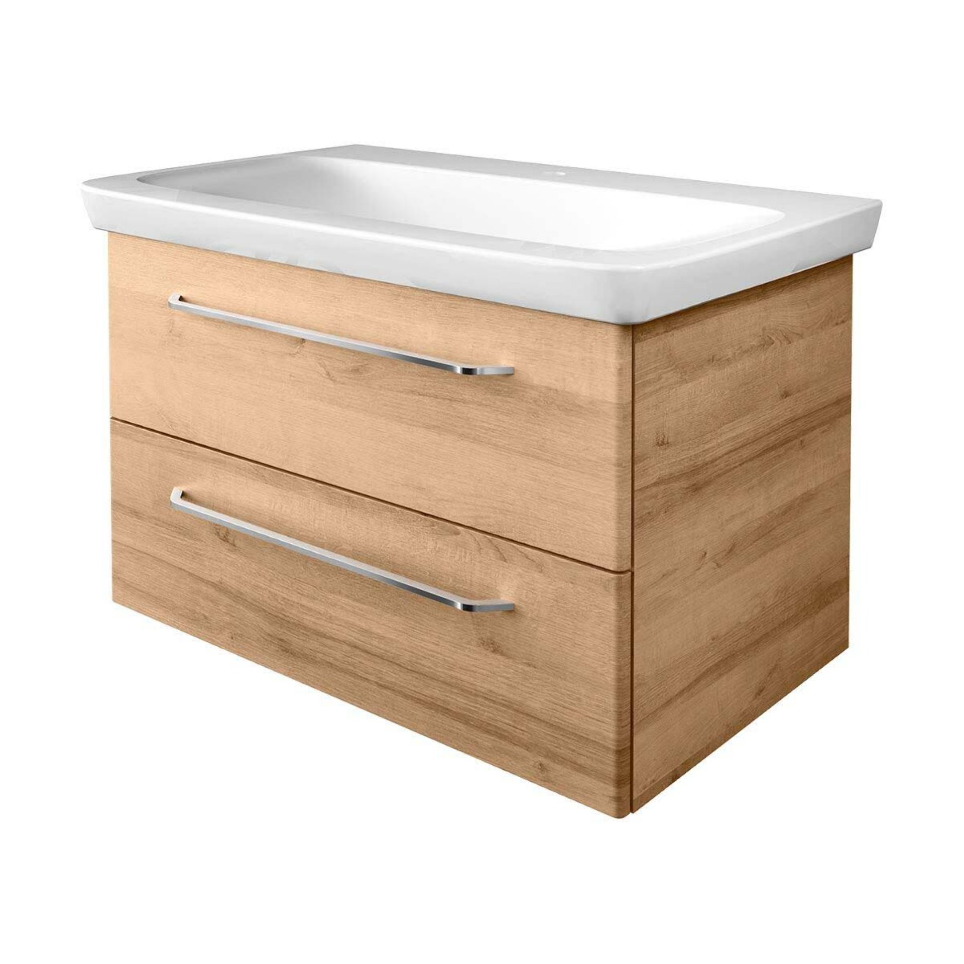 FACKELMANN MILANO Waschtisch mit Unterschrank, 88 cm breit, Braun hell, Waschbecken Keramik