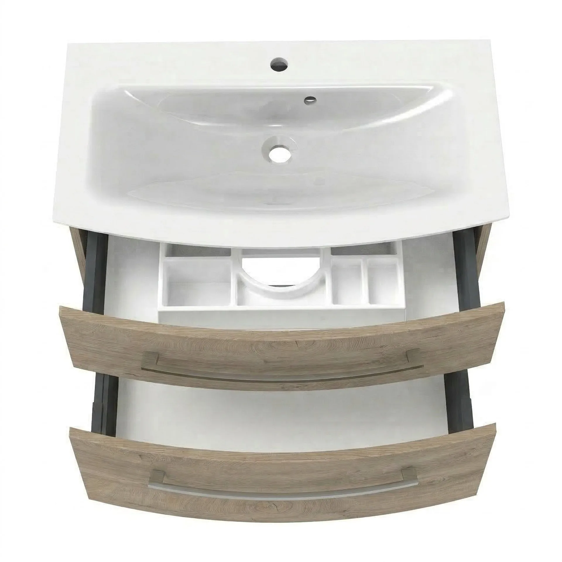 FACKELMANN B.STYLE Waschtisch Set mit Spiegelschrank 83 cm breit, Braun, Waschbecken Gussmarmor Weiß