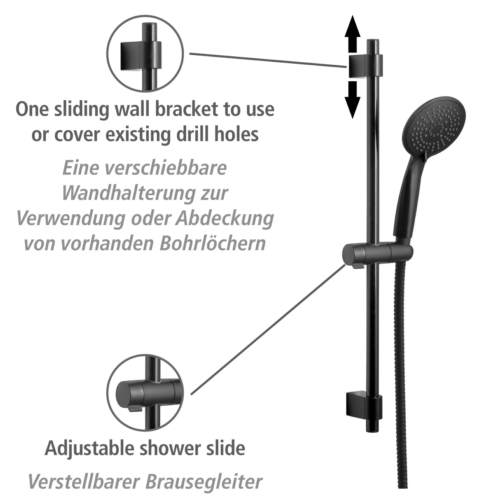 WENKO YOUNG Stangenbrause Set 66 cm, Schwarz