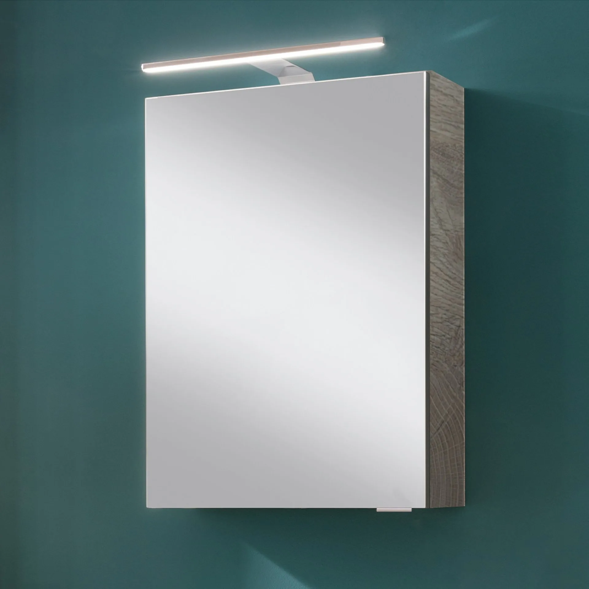 FACKELMANN SBC STANFORD Gäste WC Spiegelschrank 40 cm breit, Braun hell, Türanschlag links + Aufsatzleuchte