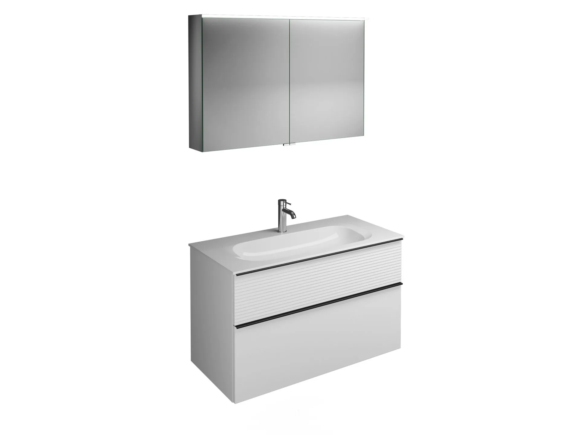 Burgbad FIUMO Waschtisch Set mit Spiegelschrank 102 cm breit, Weiß, Waschbecken Gussmarmor Weiß