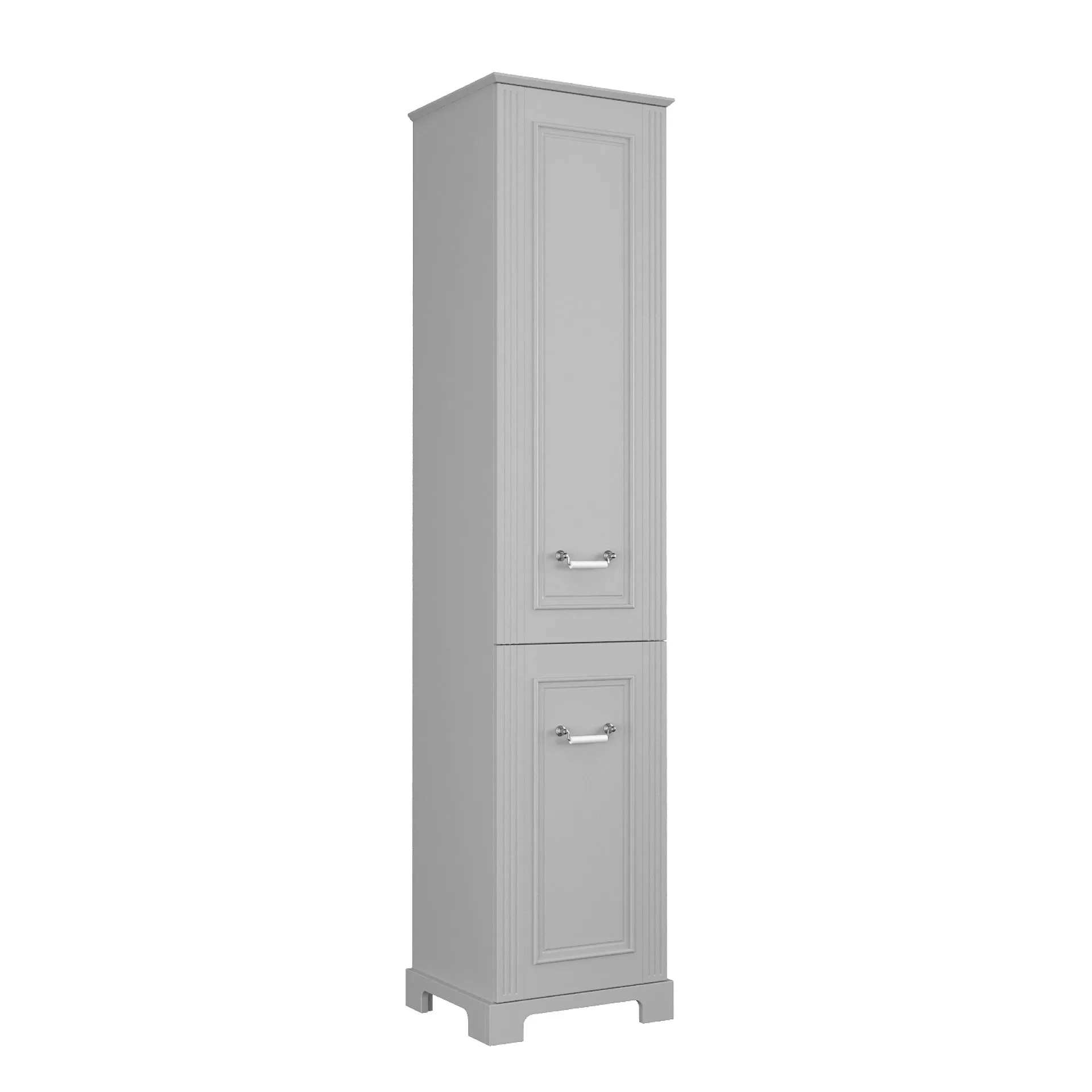 BADEDU RILA Hochschrank 43 cm breit, Grau matt, 1 Tür, Wäschekorb unten mit Auszug