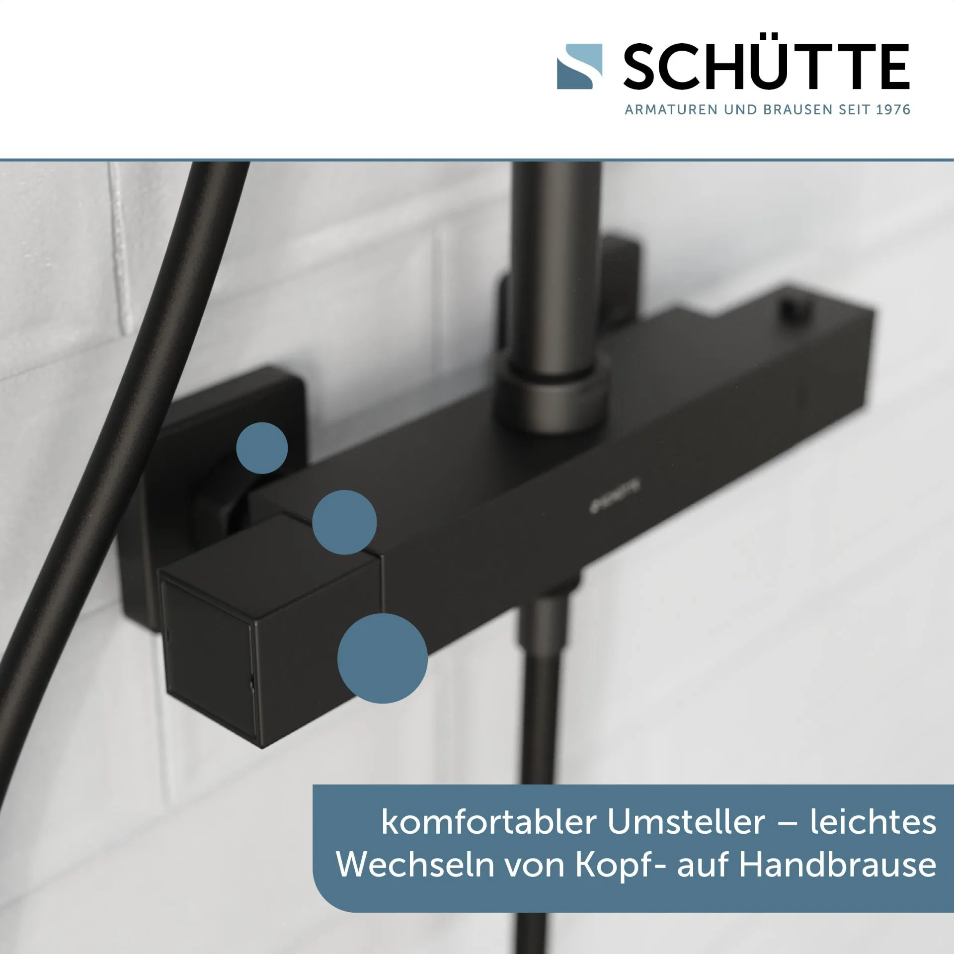 SCHÜTTE TRENTO Überkopf-Brauseset, Schwarz matt, mit Duschthermostat