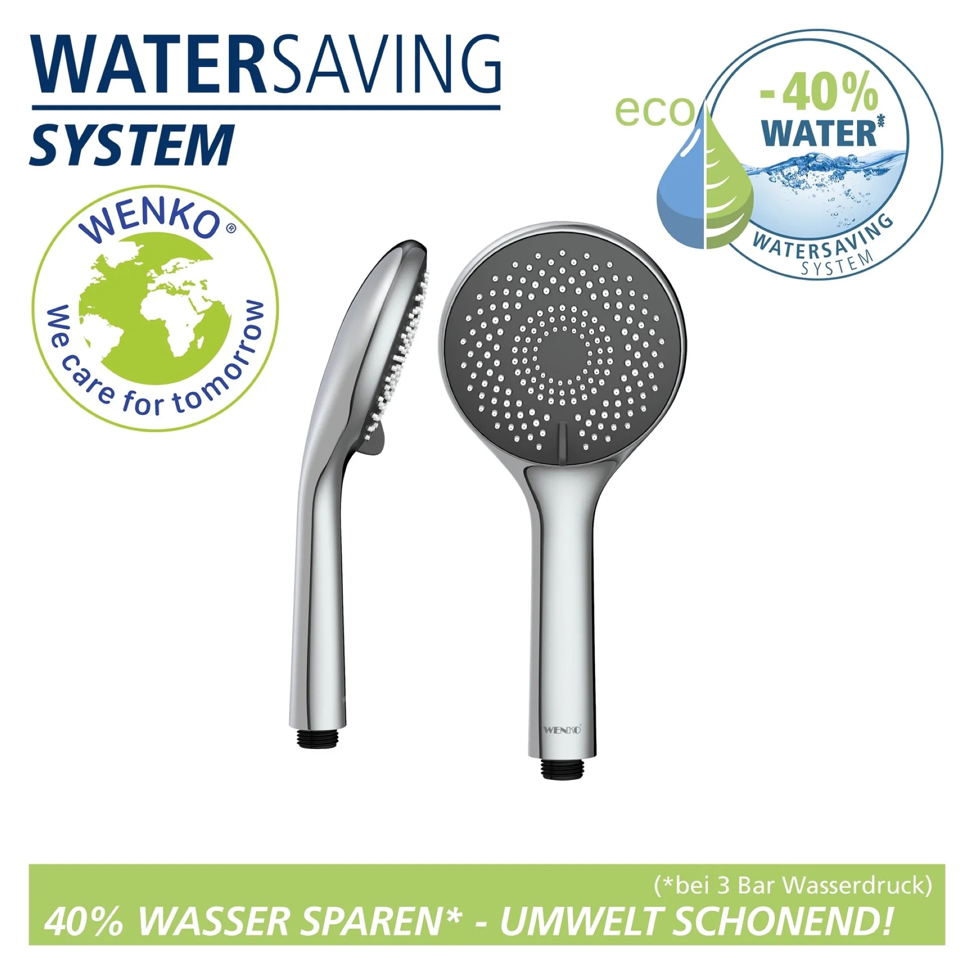 WENKO Stangenbrause Set 70 cm, Chrom, mit Wassersparsystem, 3 verschiedene Wasserstrahlarten, Edelstahl