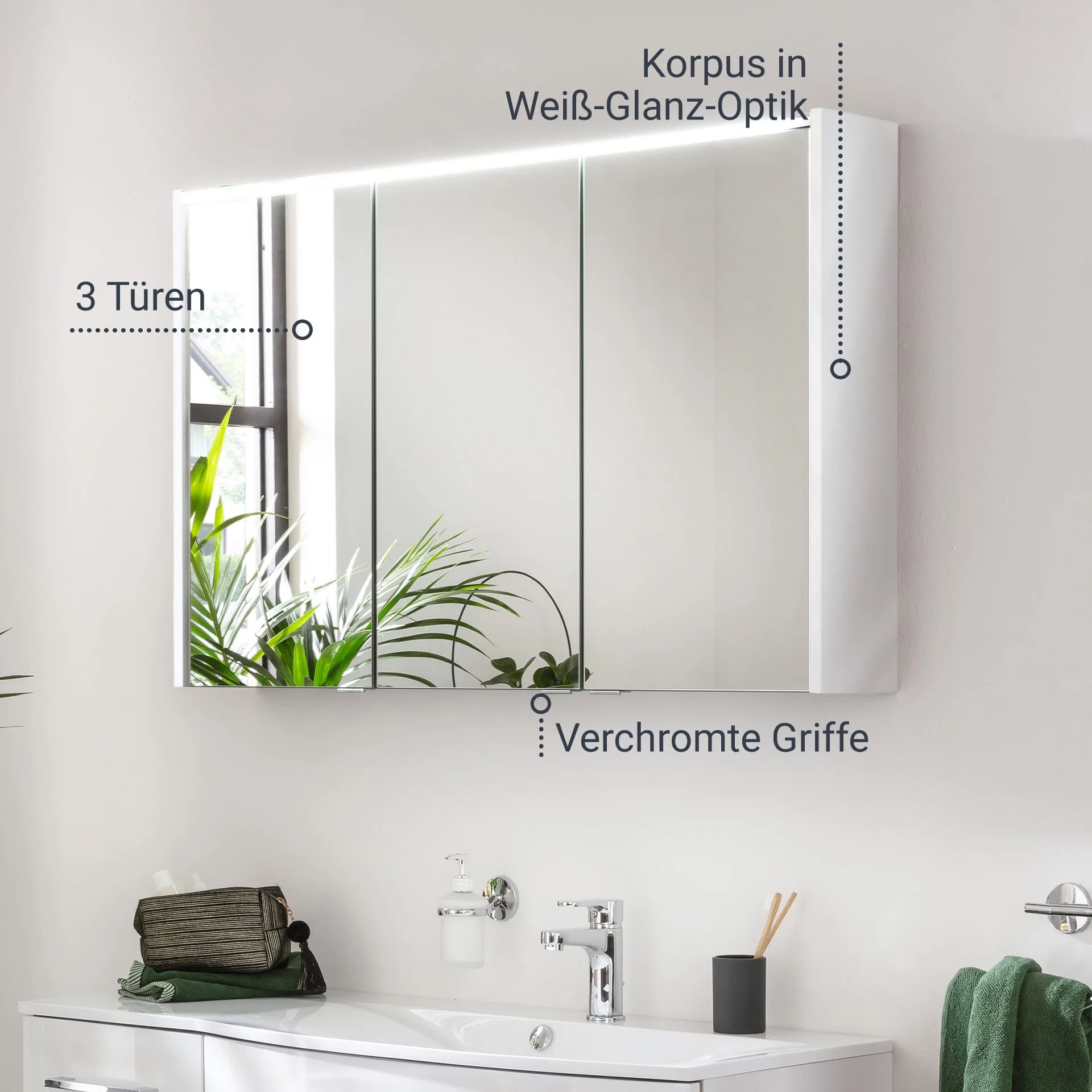 FACKELMANN VERONA LED Spiegelschrank 110 cm breit, Weiß Hochglanz