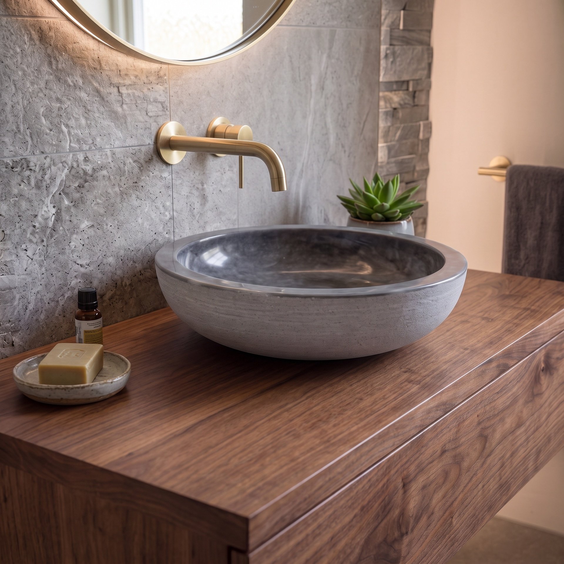 FORZALAQUA VERONA XL Aufsatzwaschbecken Ø 50 cm, Marmor, Naturstein, ohne Hahnloch