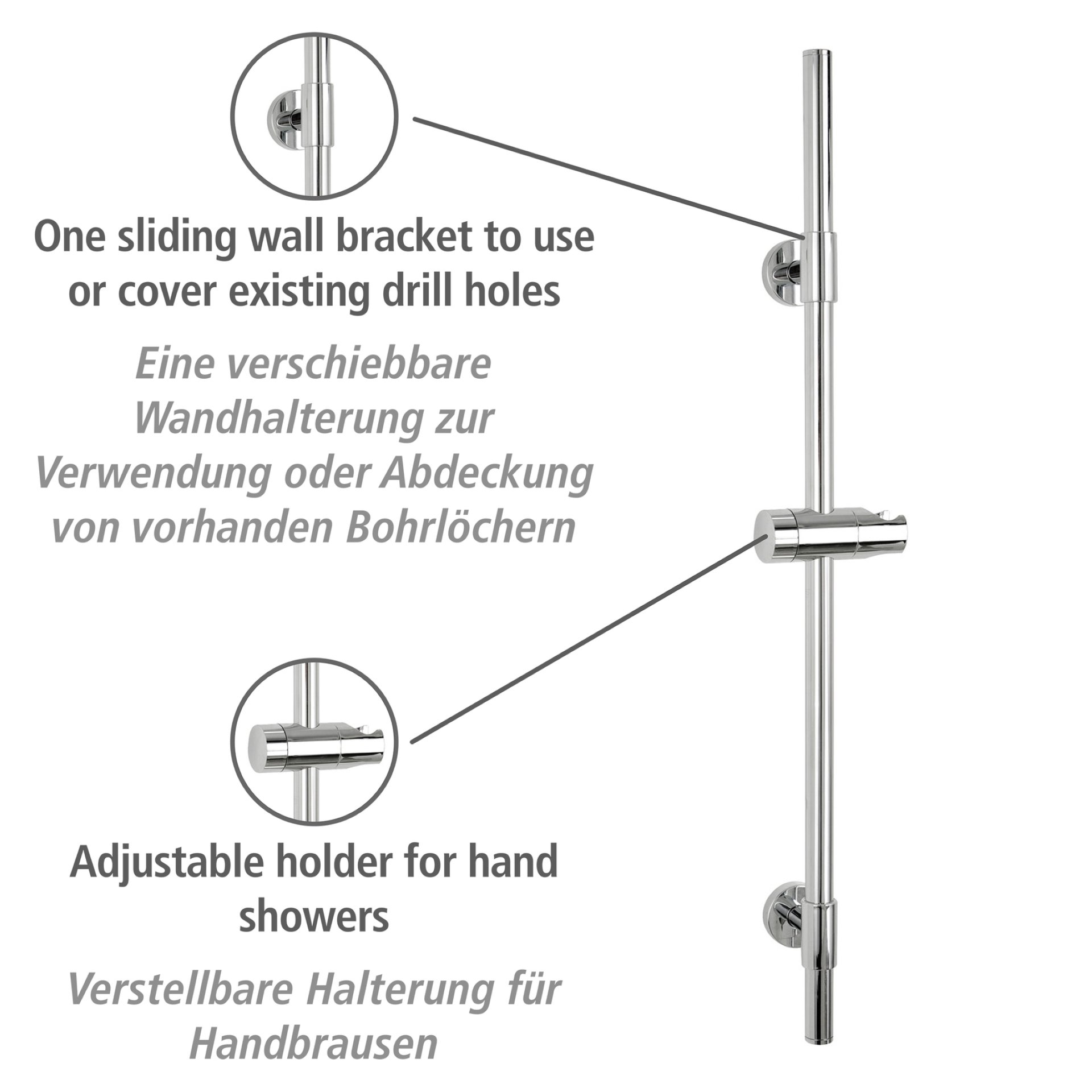 WENKO BASIC Duschstange 66 cm, Chrom