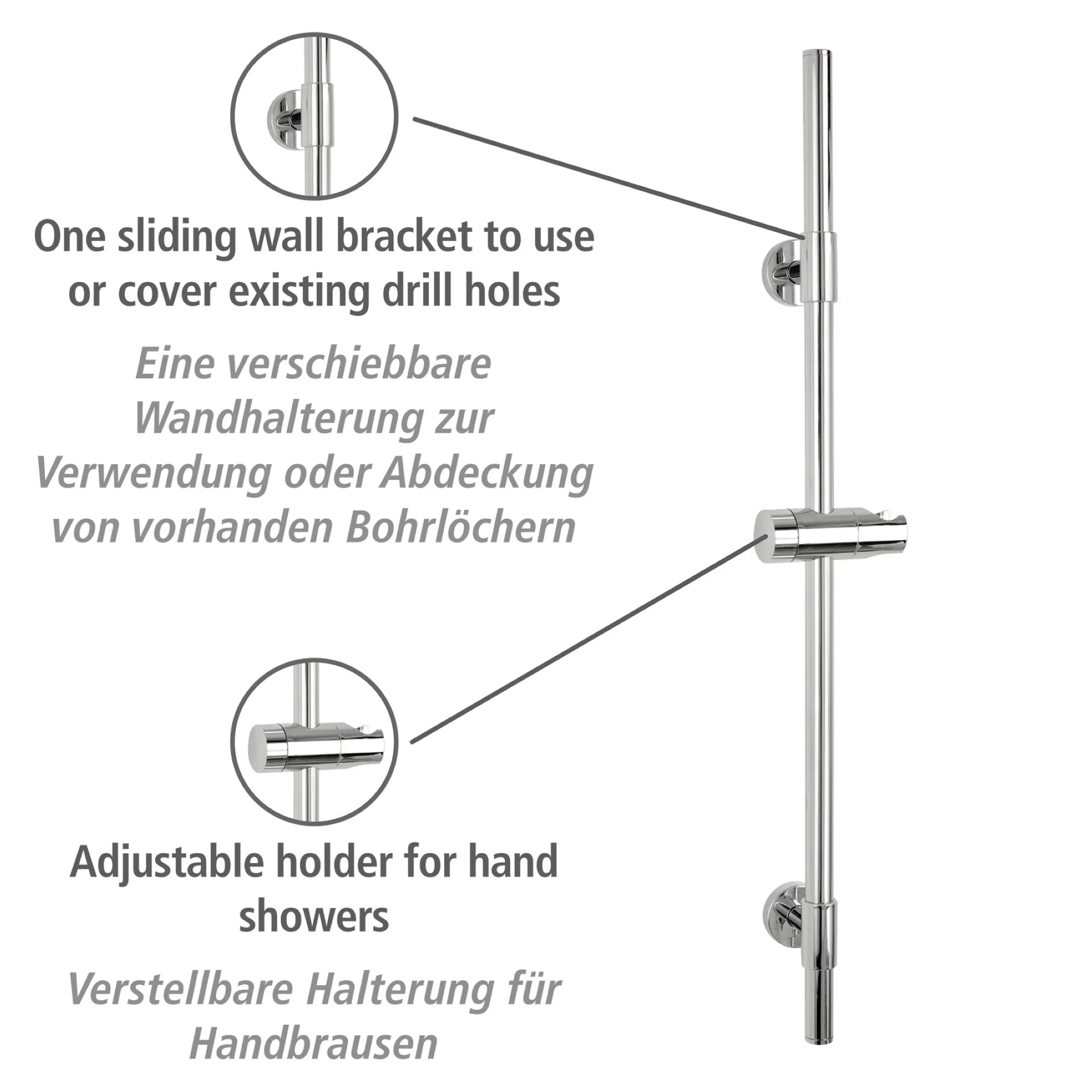 WENKO BASIC Duschstange 66 cm, Chrom