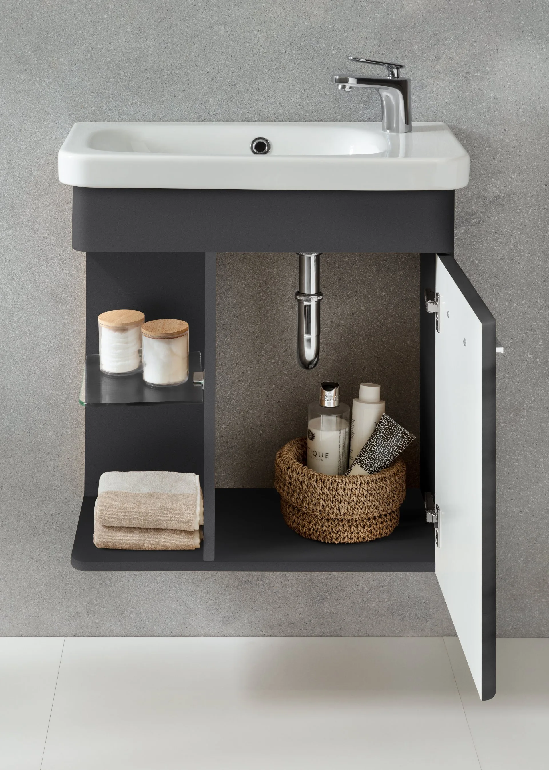 LANZET K8 Gäste WC Waschtischunterschrank 55 cm, Anthrazit