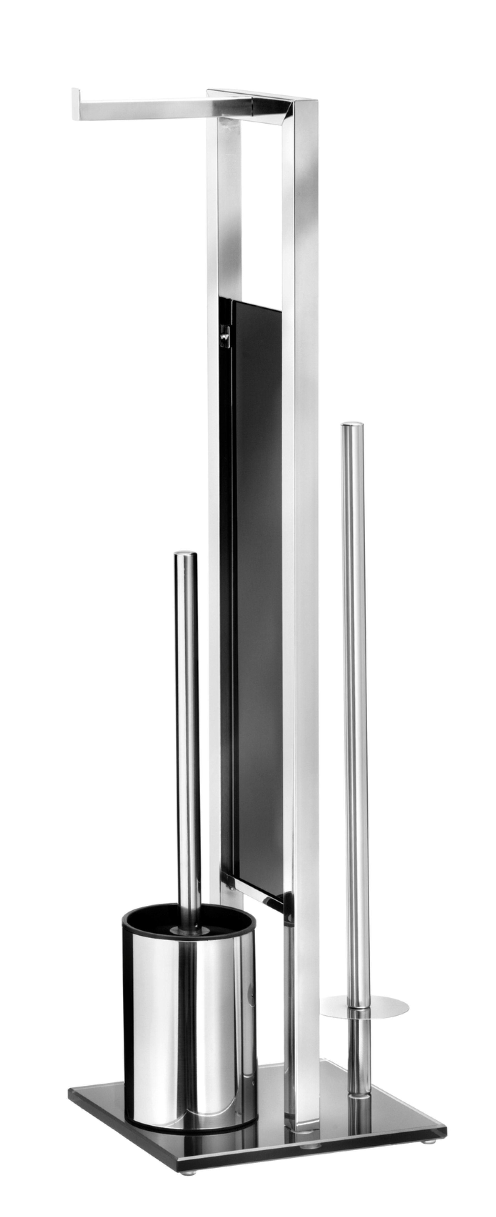 WENKO RIVALTA WC-Garnitur, Chrom glänzend/Schwarz, mit Toilettenpapierhalter, Edelstahl, stehend