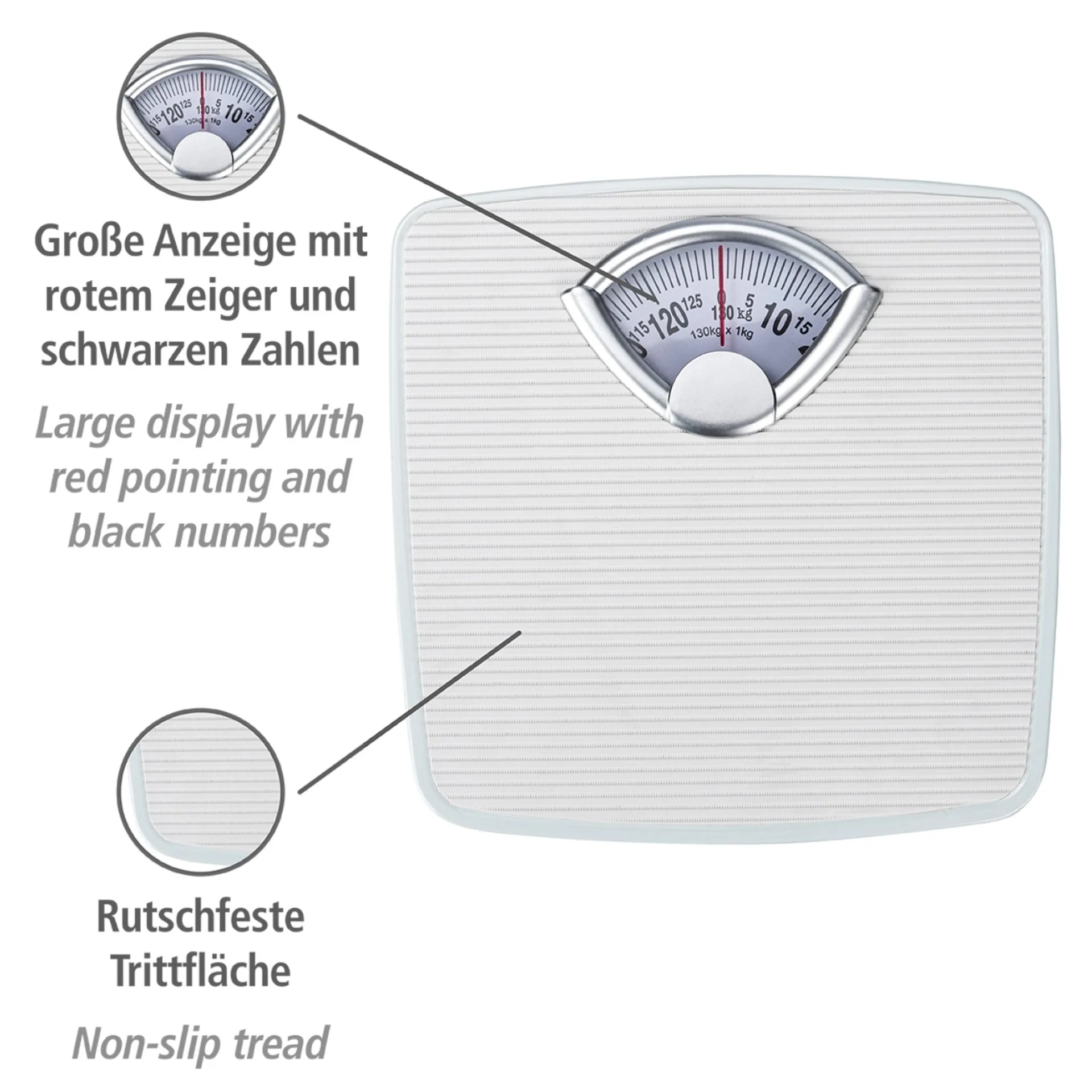 WENKO Personenwaage, Weiß, analoge Körperwaage bis 130 kg