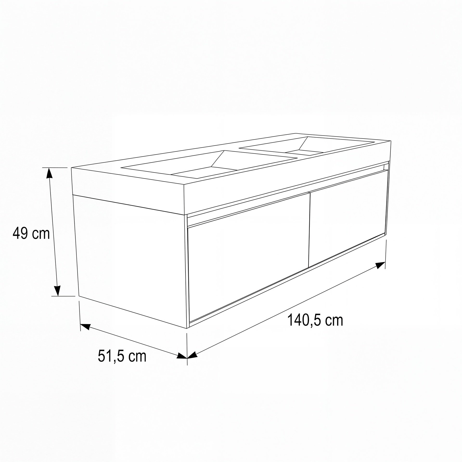 FORZALAQUA IBIZA BELLEZZA Waschbecken mit Unterschrank 140 cm breit, Braun hell, Doppelwaschbecken Naturstein Travertin matt mit zwei Hahnlöchern, 2 Schubladen