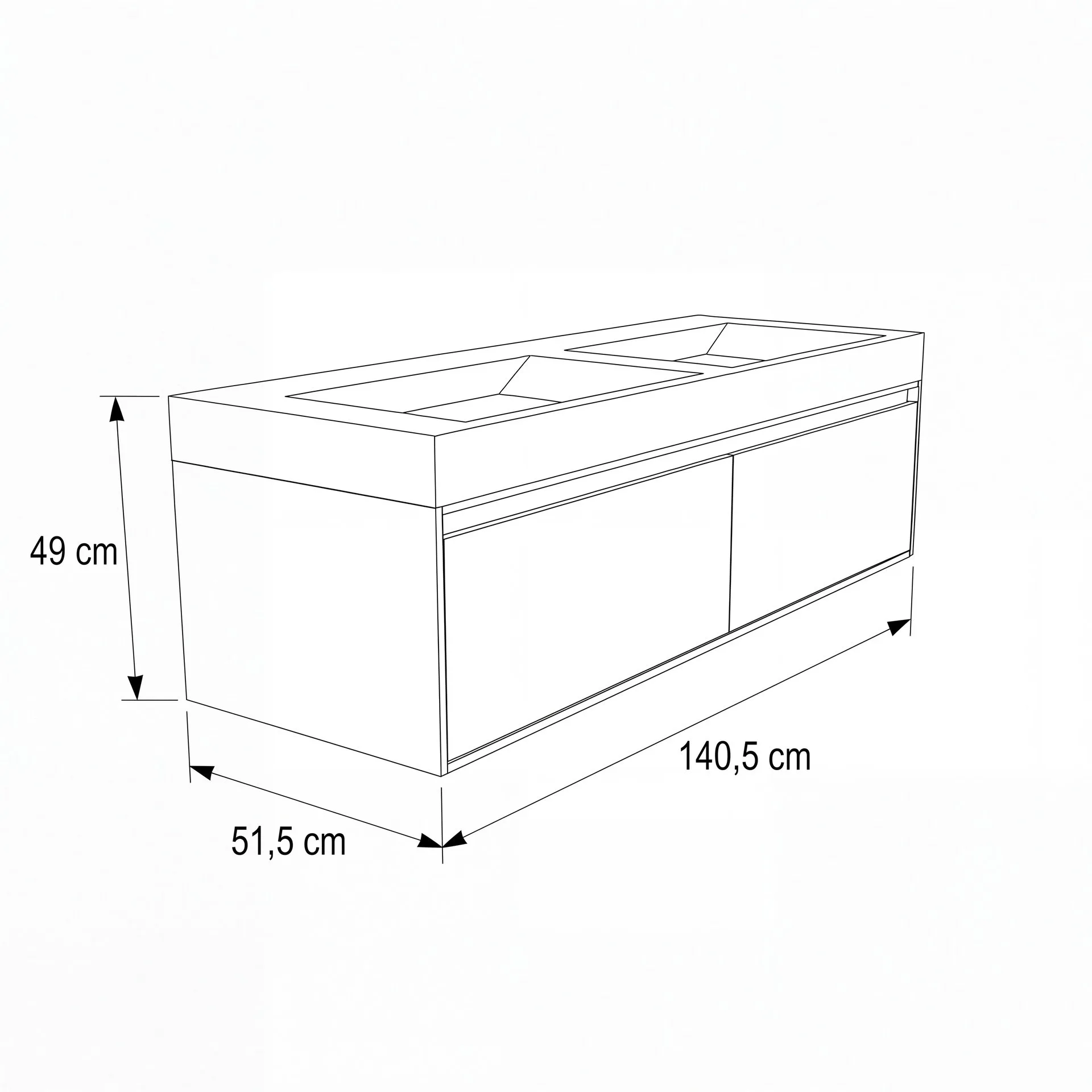 FORZALAQUA IBIZA BELLEZZA Waschbecken mit Unterschrank 140 cm breit, Braun hell, Doppelwaschbecken Naturstein Travertin matt mit zwei Hahnlöchern, 2 Schubladen