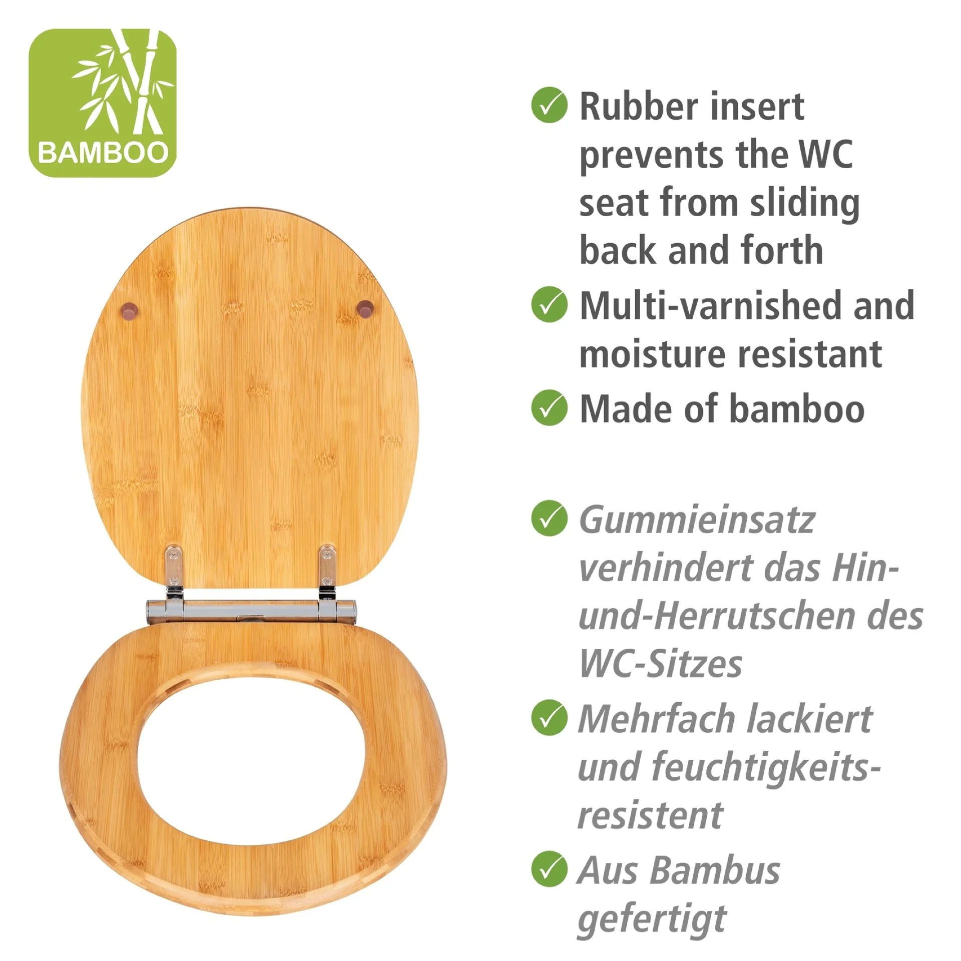 WENKO BAMBUSA WC-Sitz, Braun, aus Bambus, mit Absenkautomatik