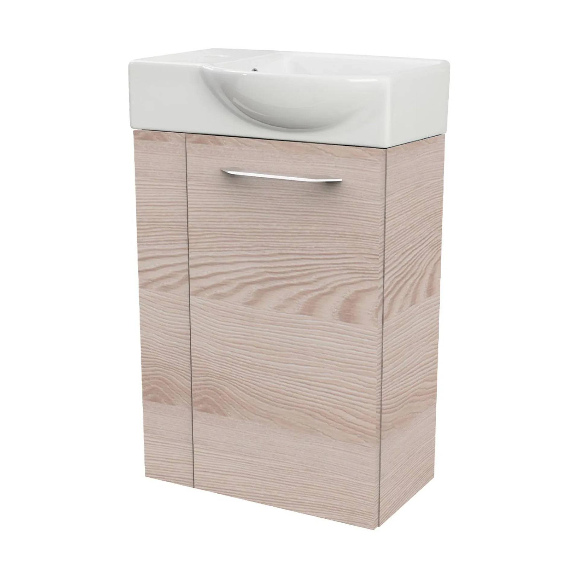 FACKELMANN SBC B.CLEVER Gäste WC Waschtisch Set 45 cm breit, Braun hell, Waschbecken Keramik Weiß, Türanschlag rechts