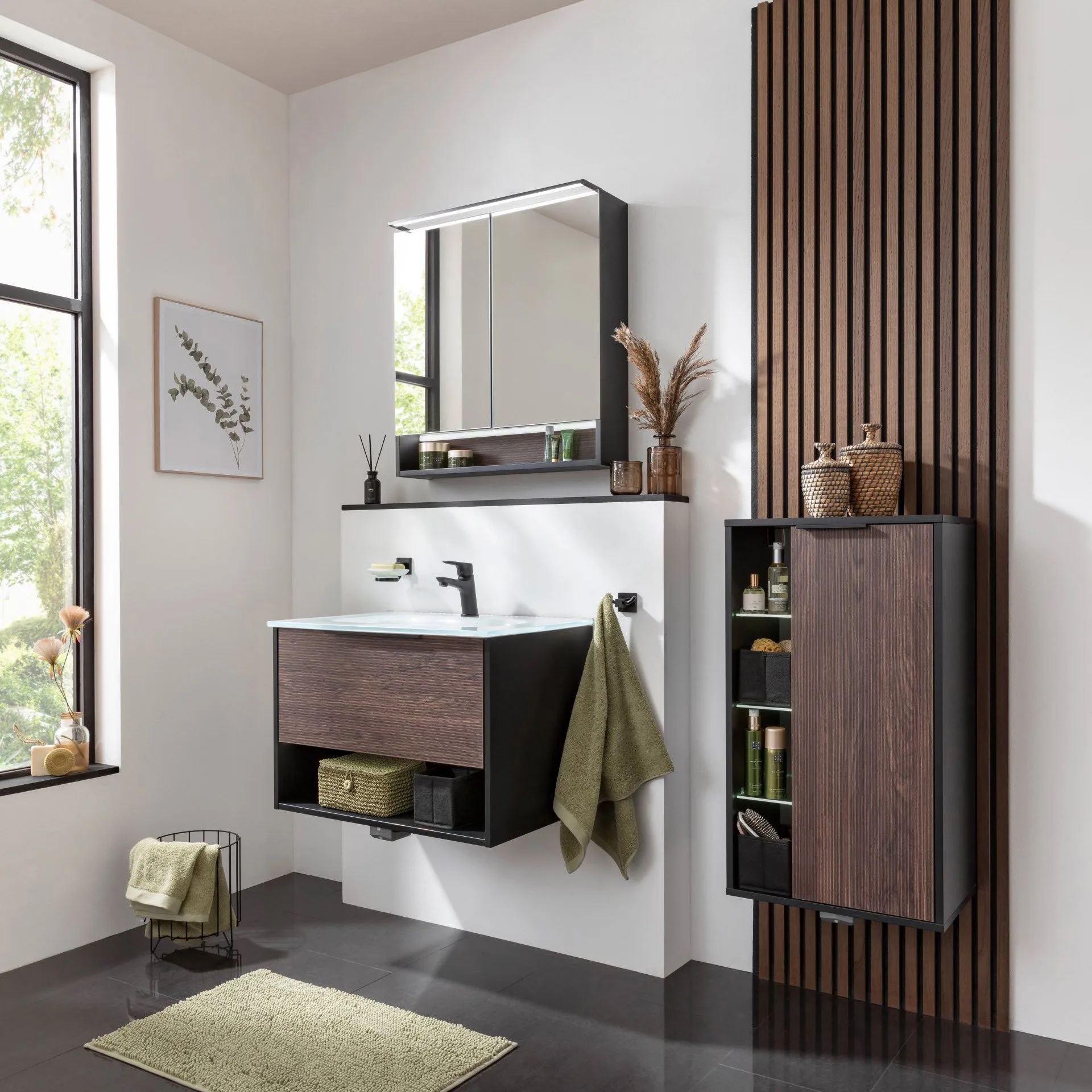 FACKELMANN B.PARIS Midischrank 47 cm breit, Braun Dunkel/Schwarz, Türanschlag rechts