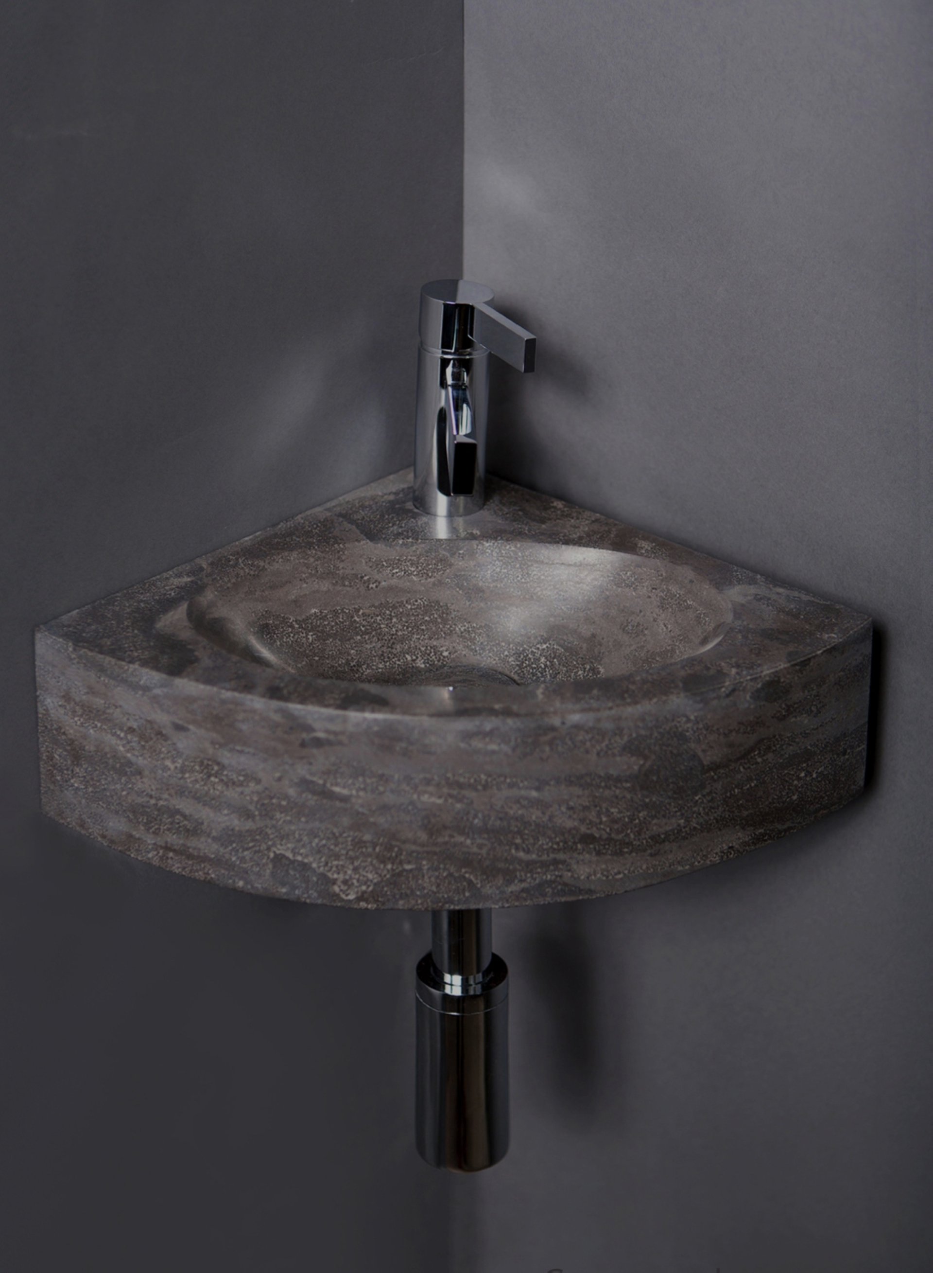 Waschbecken Naturstein TURINO (30 cm) Bluestone, mit Hahnloch, 100021