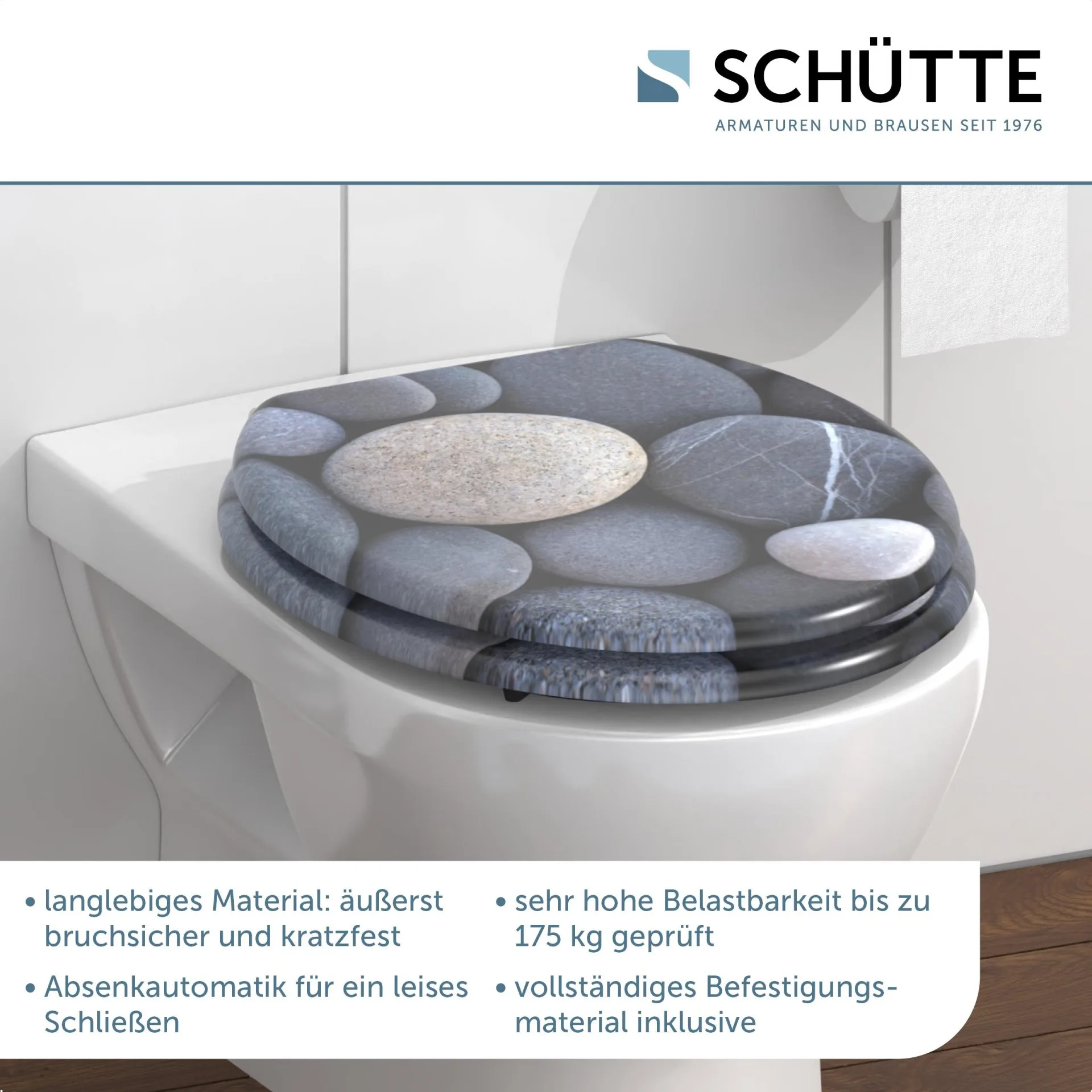 SCHÜTTE GREY STONES WC-Sitz, Grau, MDF, mit Absenkautomatik