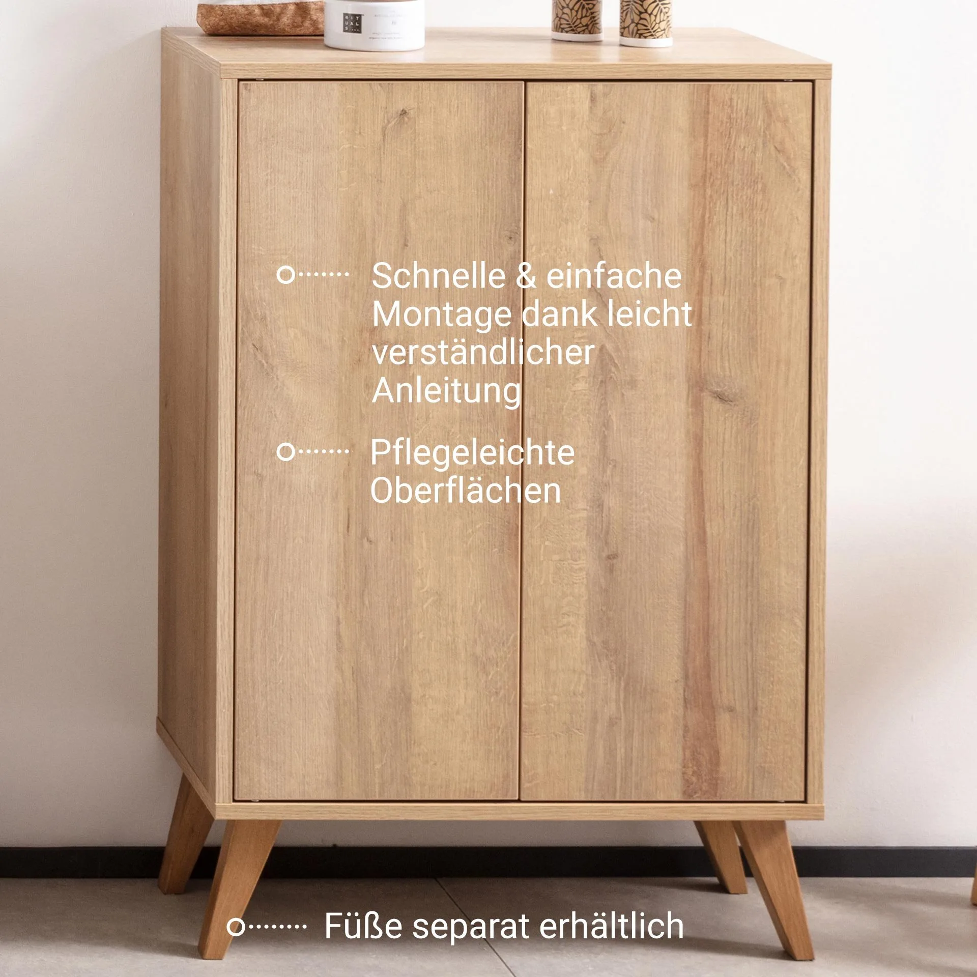 FACKELMANN FINN Doppel Midischrank + Waschbeckenunterschrank 60 cm breit, Braun hell, inklusive Holzfüße