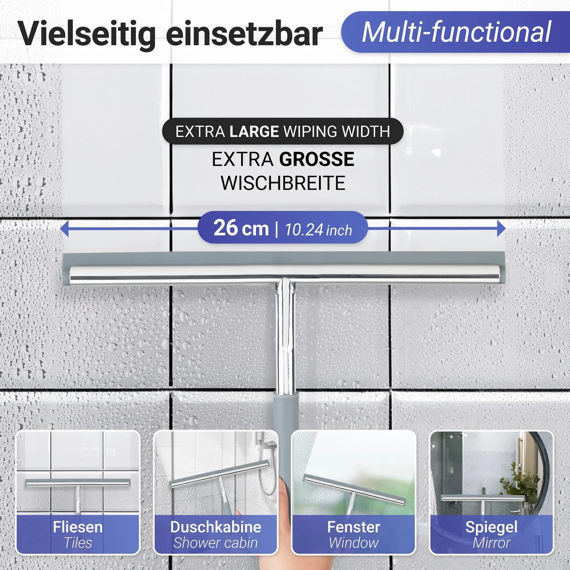 WENKO CAVE Duschabzieher, Grau/Chrom, mit Wandhalterung, Edelstahl rostfrei